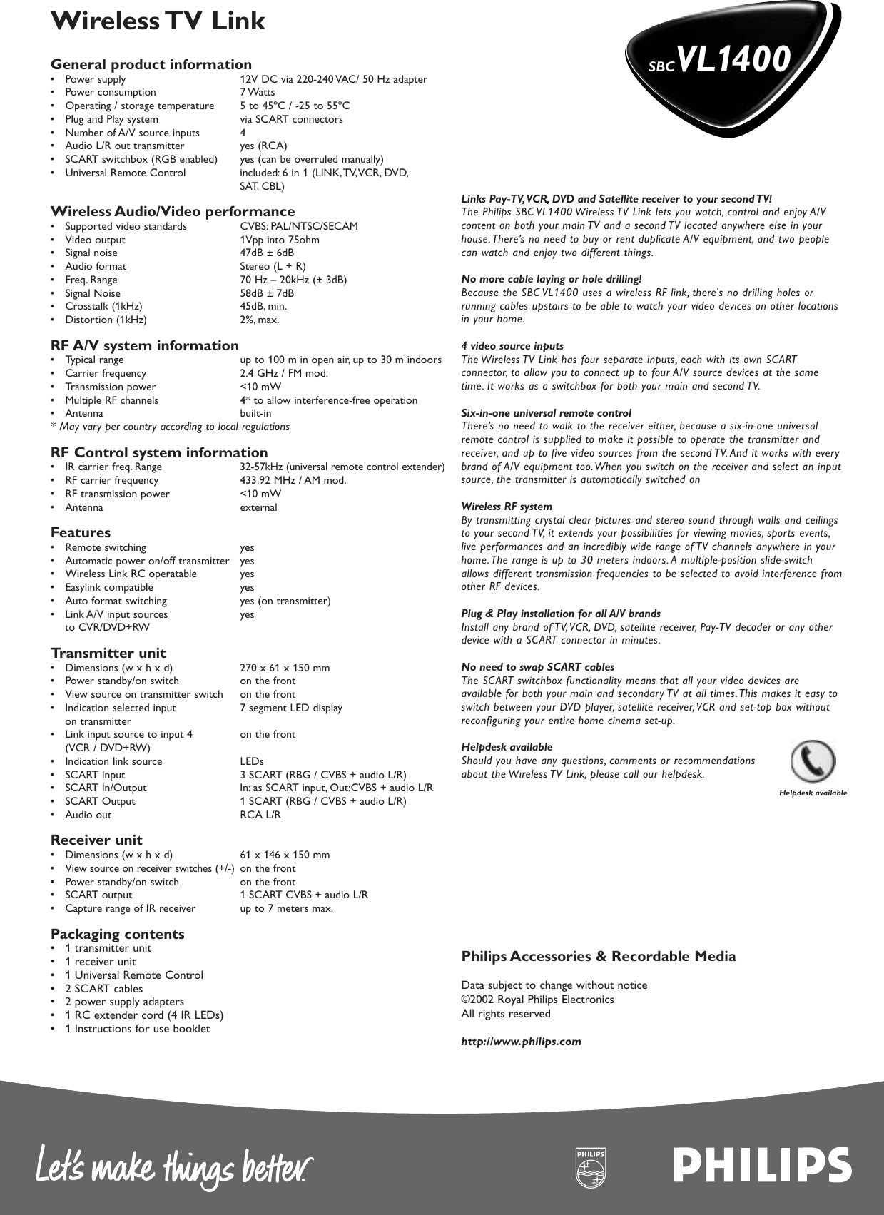 Philips 6535 Enen Vl 1400 Leaflet Sbcvl1400 16 Pss Enges