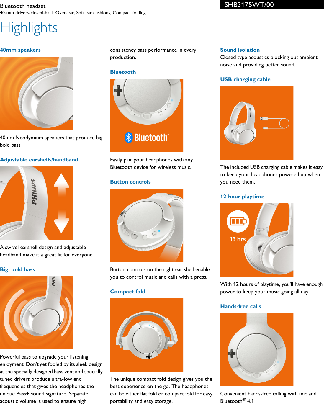 Page 2 of 3 - Philips SHB3175WT/00 Bluetooth Headset Shb3175wt 00 Pss Enggb