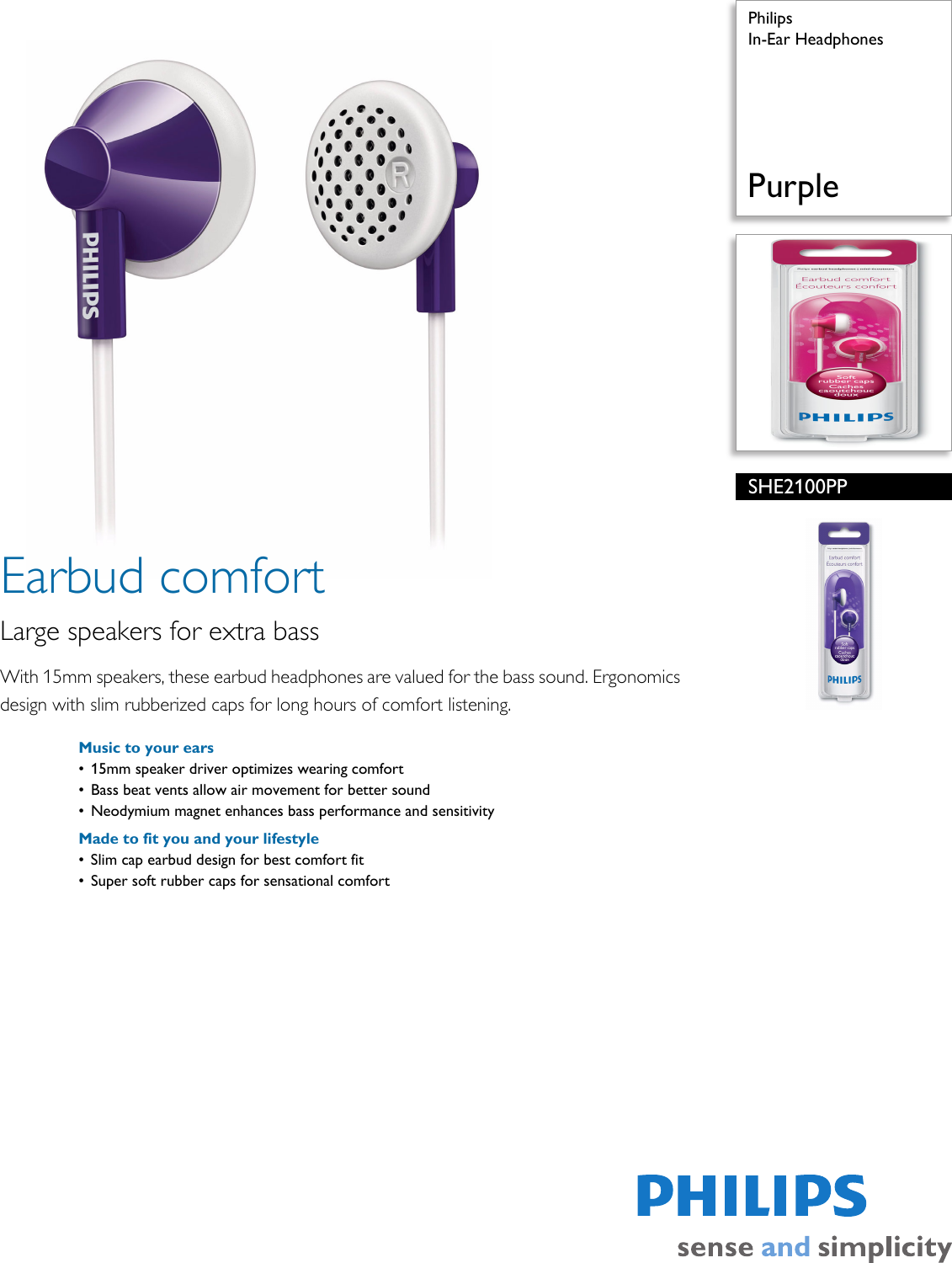 Page 1 of 2 - Philips SHE2100PP/28 In-Ear Headphones She2100pp 28 Pss Aenmx