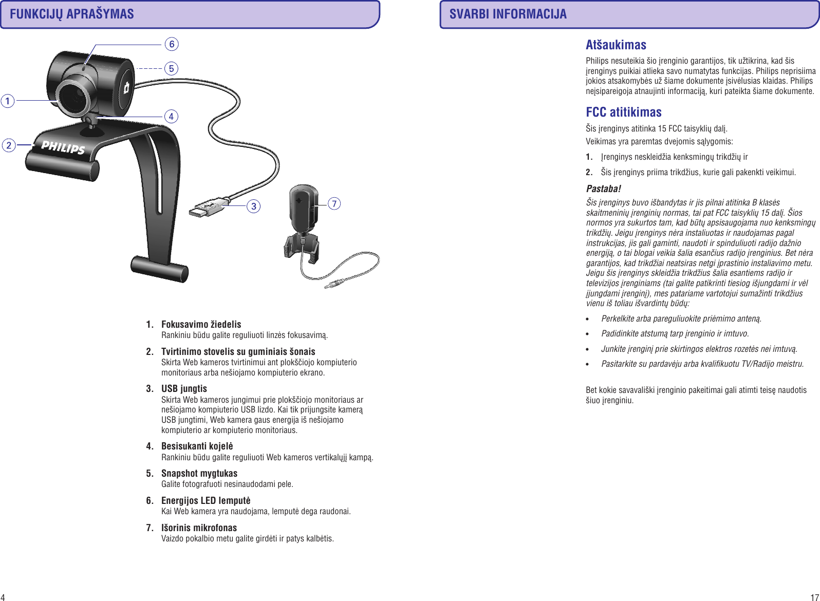 Page 4 of 10 - Philips SPC230NC Lietuviesu User Manual 00 Dfu Lit