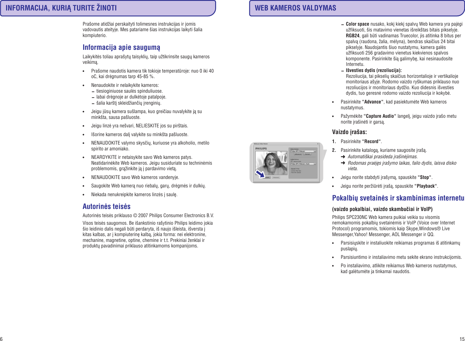 Page 6 of 10 - Philips SPC230NC Lietuviesu User Manual 00 Dfu Lit