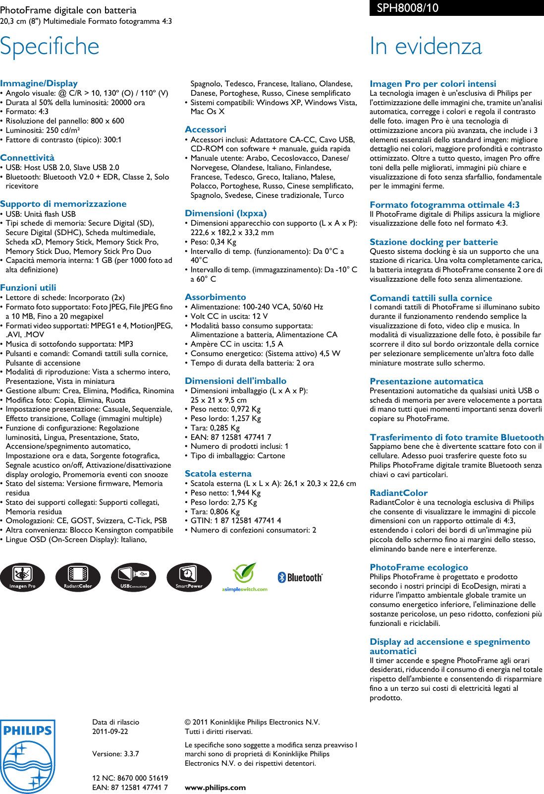 Page 2 of 2 - Philips SPH8008/10 PhotoFrame Digitale Con Batteria Photo Frame Sph8008 10 Pss Itach