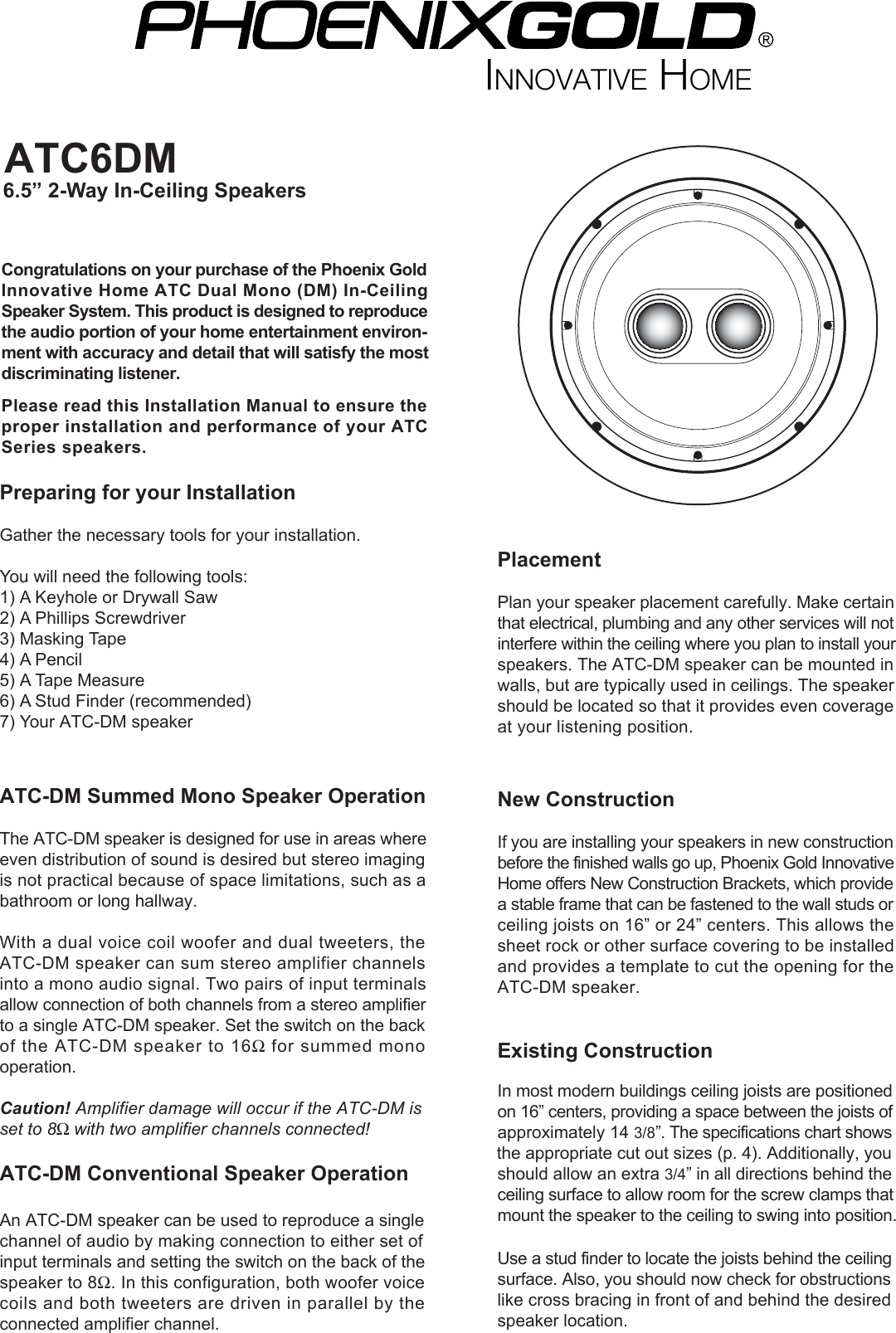 Phoenix Gold Speaker 6 5 2 Way In Ceiling Speakers Users Manual