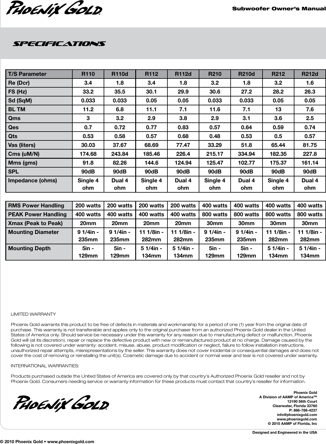 Page 4 of 4 - Phoenix-Gold Phoenix-Gold-Phoenix-Gold-Speaker-R110-Users-Manual-  Phoenix-gold-phoenix-gold-speaker-r110-users-manual