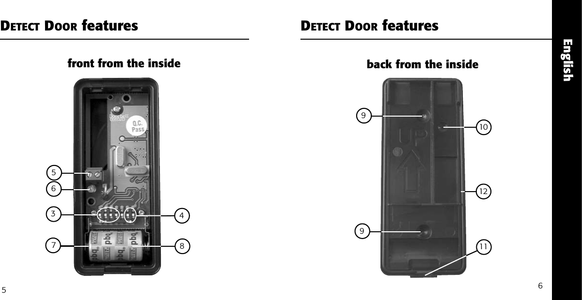 EnglishDETECT DOOR features DETECT DOOR features9610751198front from the inside back from the inside563412