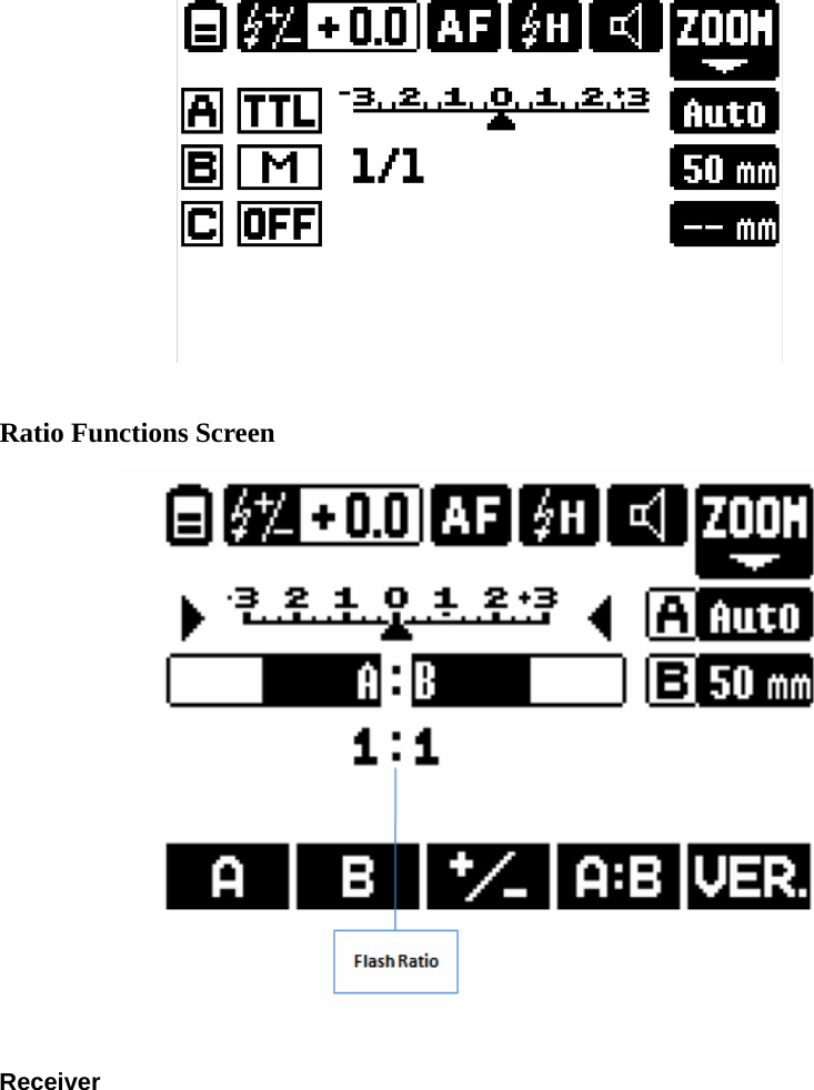   Ratio Functions Screen    Receiver 