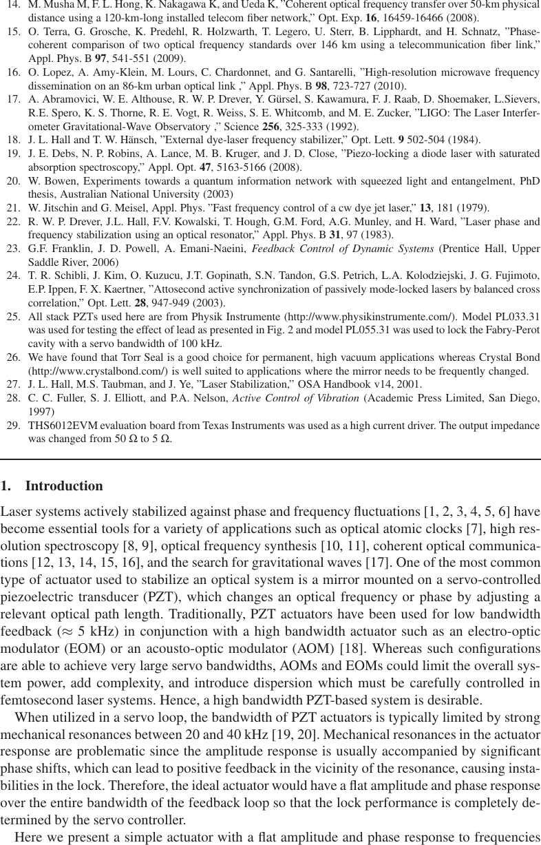 Page 2 of 8 - Physik Instrumente PZT Paper TO SUBMIT.dvi Brochure: Simple Piezoelectric-Actuated Mirror With 180 K Hz Servo Bandwidth The  PL033.31 Of (PI) Was Used For Ing Effect Lead. 1003.5962v1