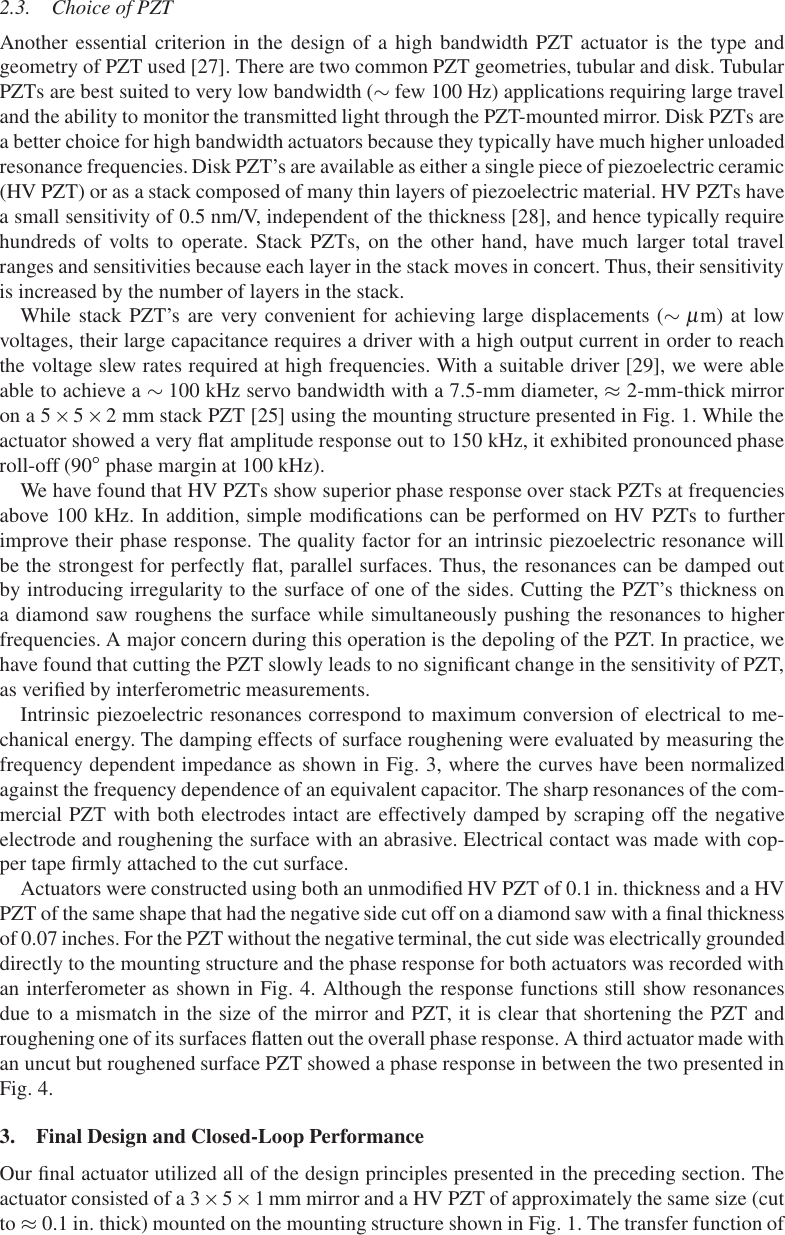 Page 5 of 8 - Physik Instrumente PZT Paper TO SUBMIT.dvi Brochure: Simple Piezoelectric-Actuated Mirror With 180 K Hz Servo Bandwidth The  PL033.31 Of (PI) Was Used For Ing Effect Lead. 1003.5962v1