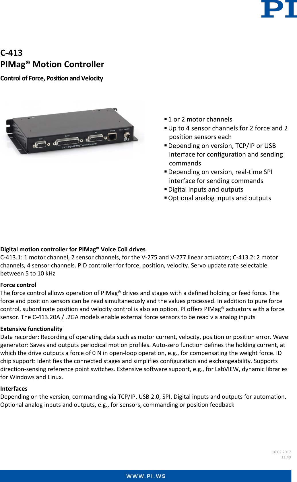 Page 1 of 3 - Physik Instrumente Datasheet  C-413