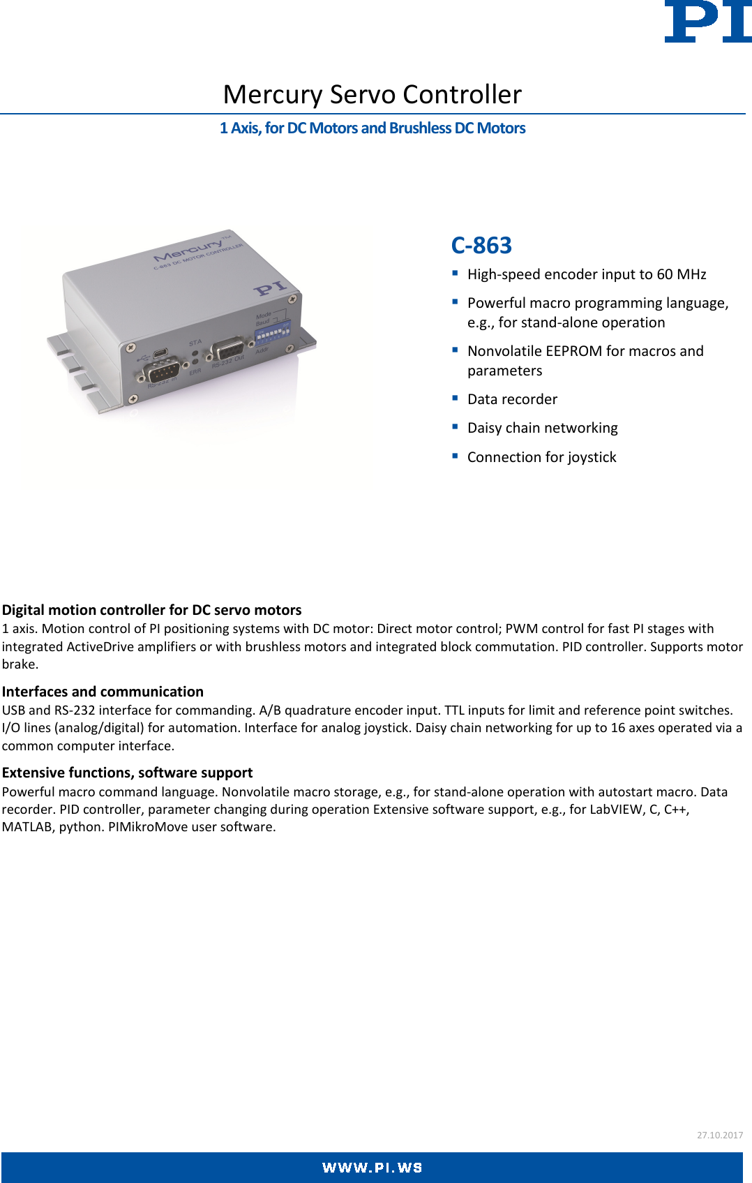 Page 1 of 3 - Physik Instrumente C-863 Datasheet  C-863-Datasheet