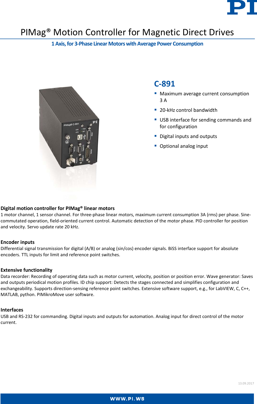 Page 1 of 3 - Physik Instrumente C-891 Datasheet  C-891-Datasheet