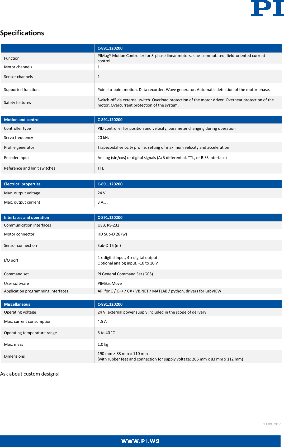 Page 2 of 3 - Physik Instrumente C-891 Datasheet  C-891-Datasheet