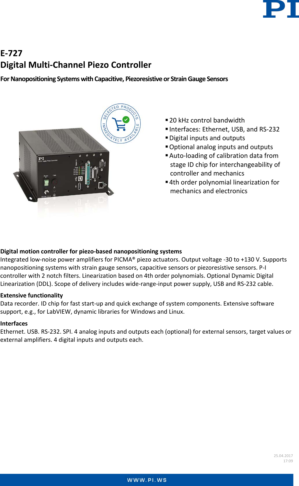Page 1 of 5 - Physik Instrumente Datasheet  E-727