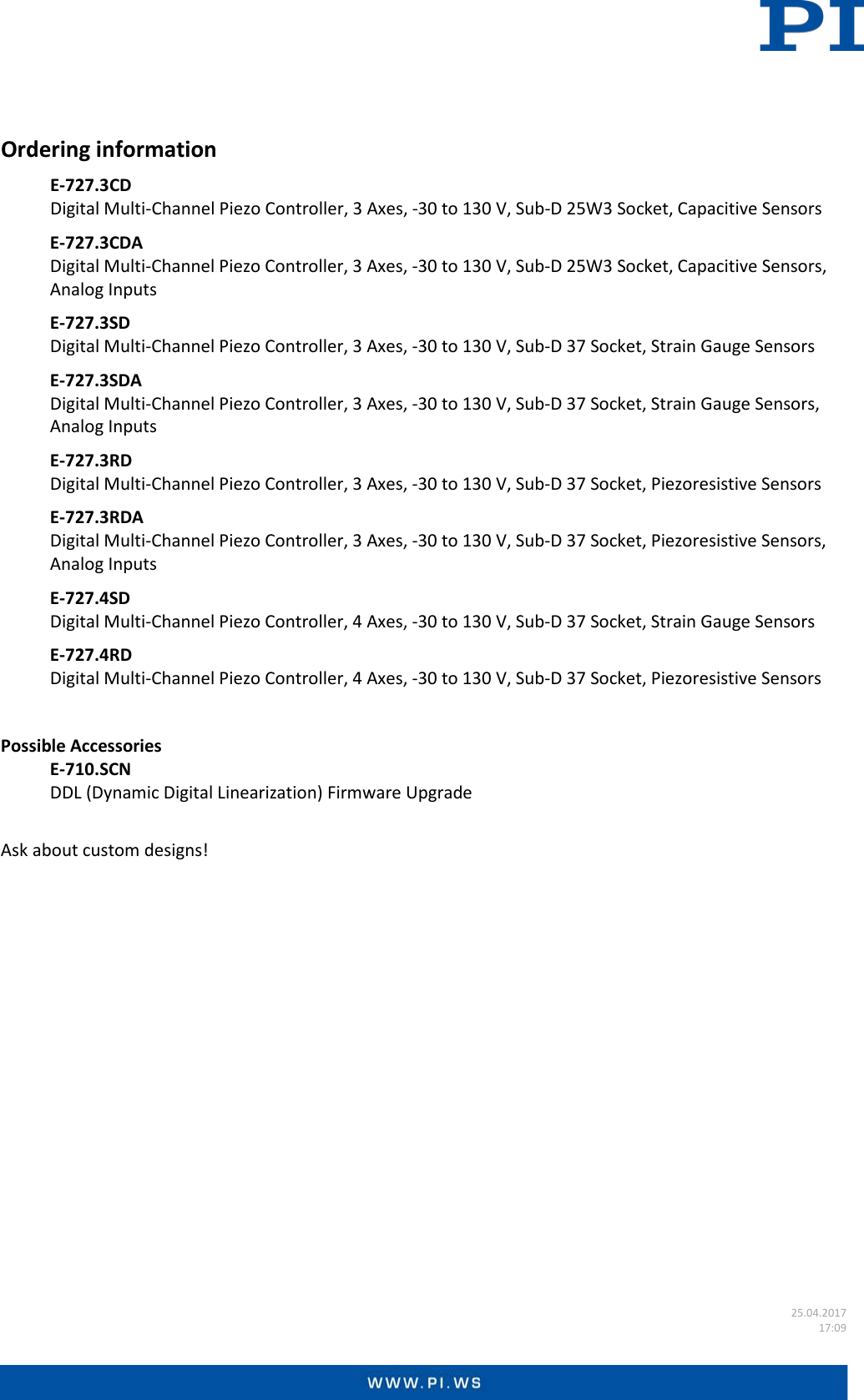 Page 5 of 5 - Physik Instrumente Datasheet  E-727