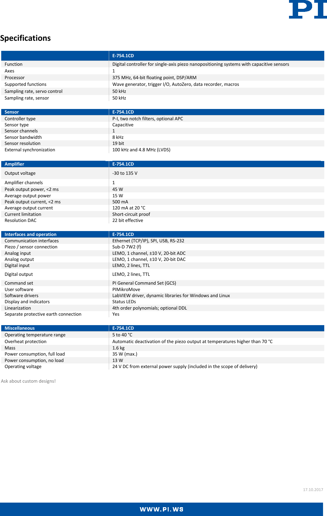 Page 2 of 4 - Physik Instrumente E-754 Datasheet E-754-Datasheet
