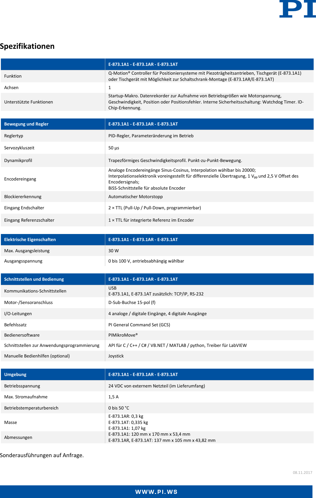 Page 2 of 5 - Physik Instrumente E-873 Datenblatt  E-873-Datenblatt