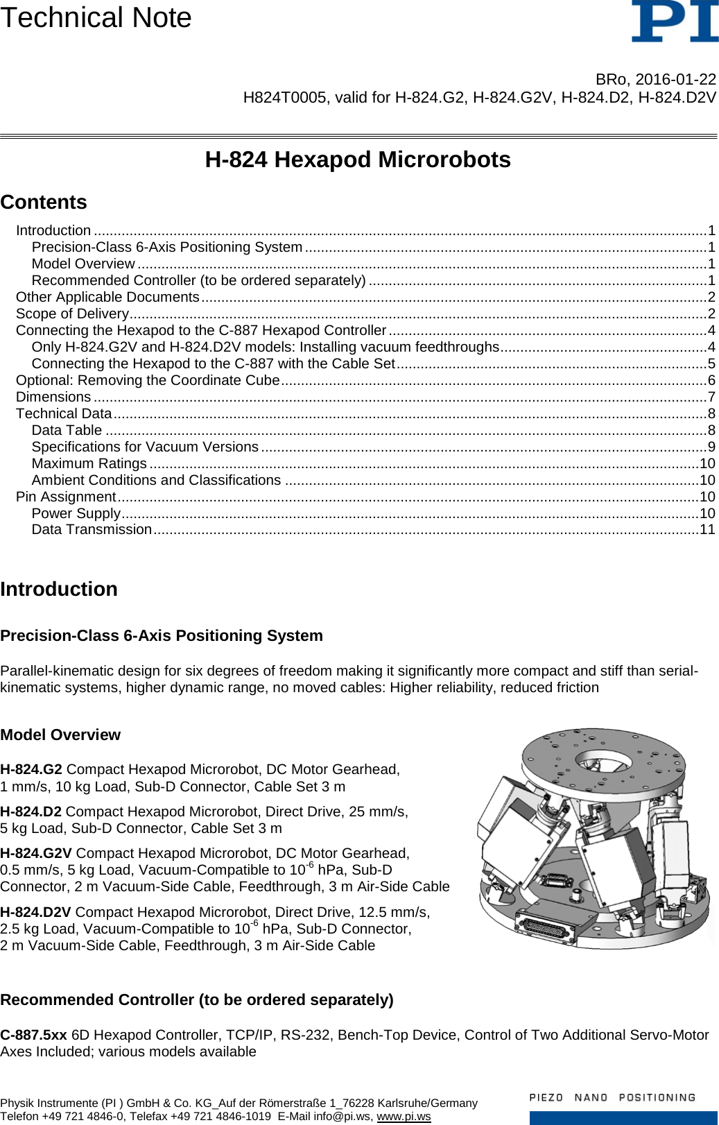 Page 1 of 12 - Physik Instrumente .  H824T0005 TN H-824 D2 G2 D2V G2V