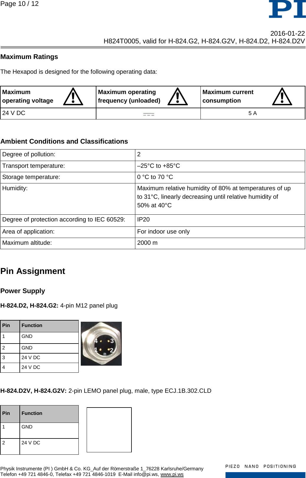 Page 10 of 12 - Physik Instrumente .  H824T0005 TN H-824 D2 G2 D2V G2V