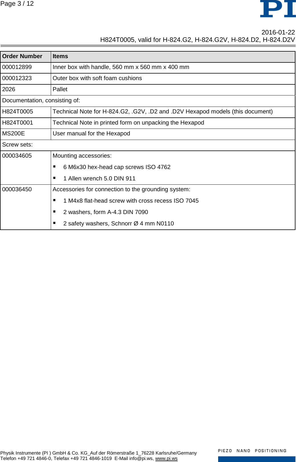 Page 3 of 12 - Physik Instrumente .  H824T0005 TN H-824 D2 G2 D2V G2V