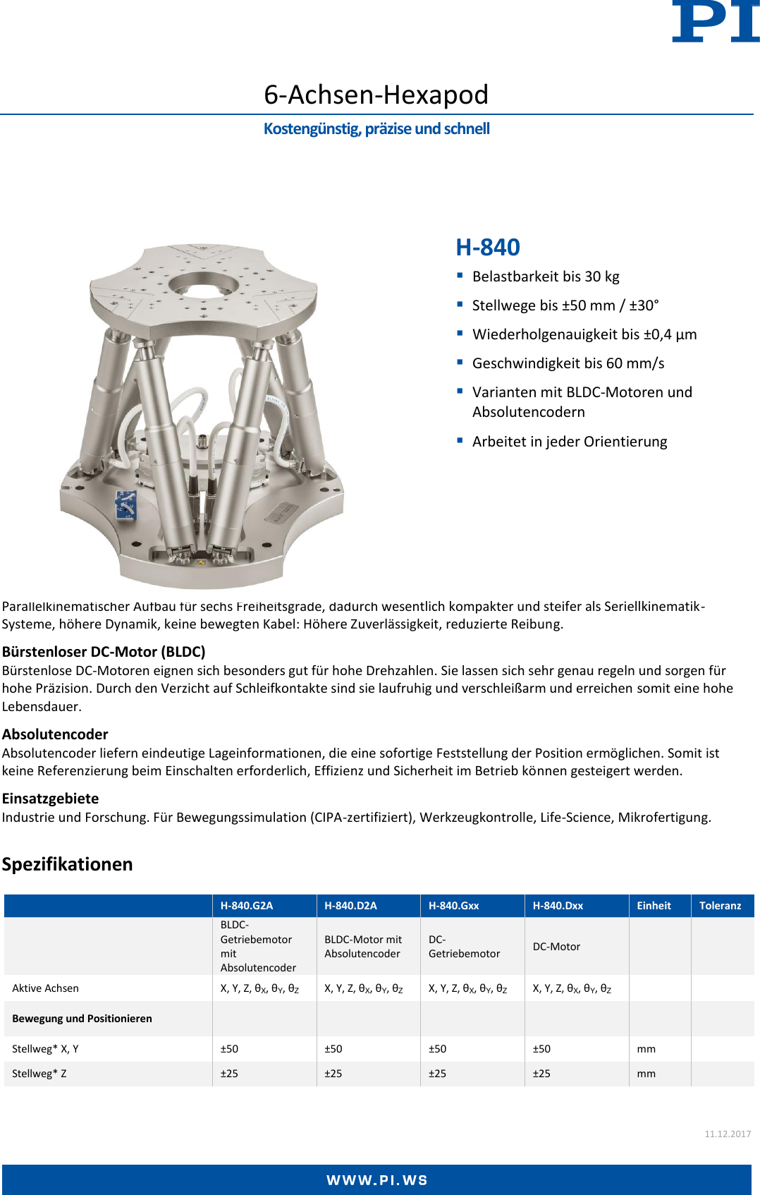 Page 1 of 4 - Physik Instrumente H-840 Datenblatt  H-840-Datenblatt