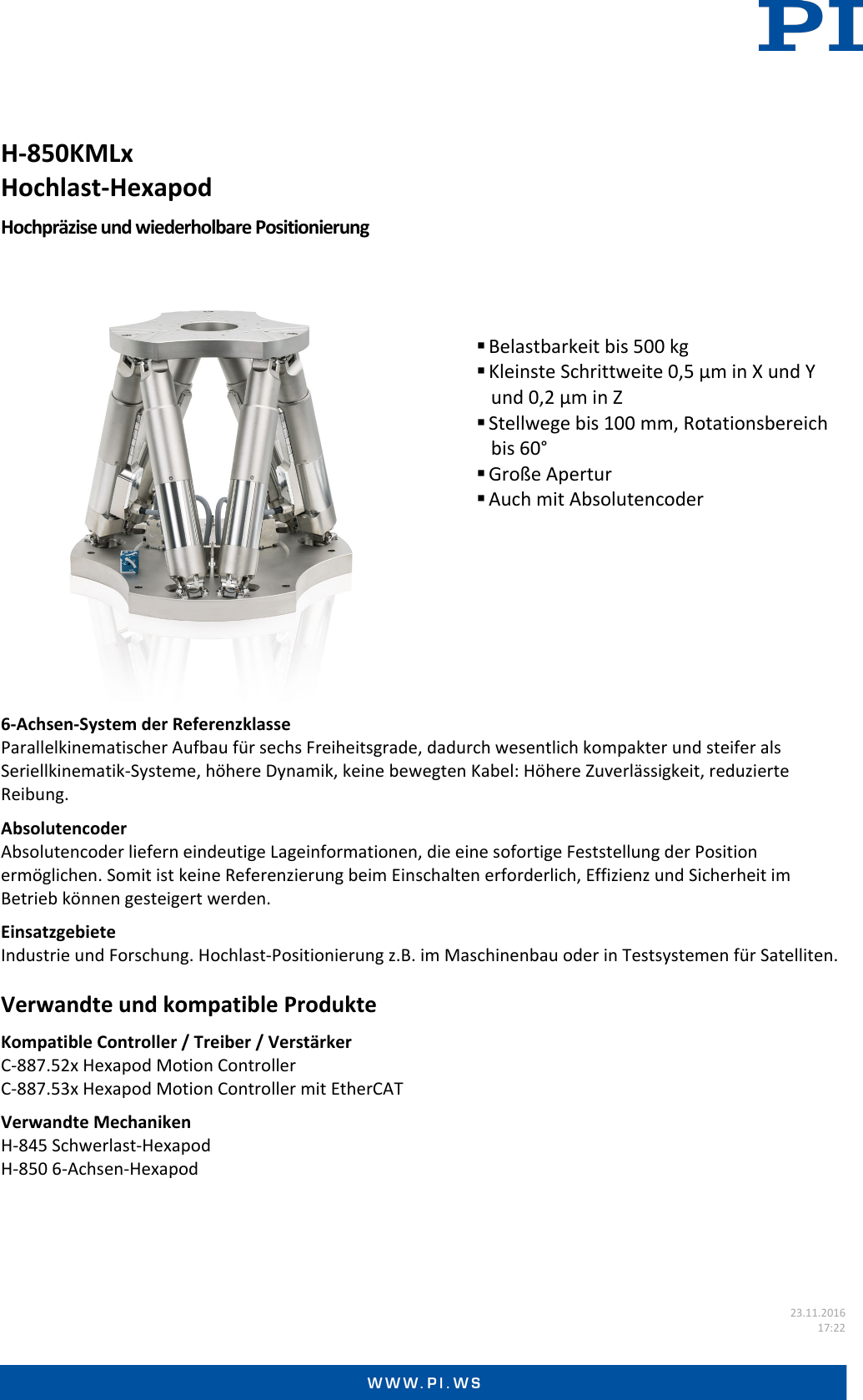 Page 1 of 3 - Physik Instrumente Datasheet  H-850KMLx Datenblatt