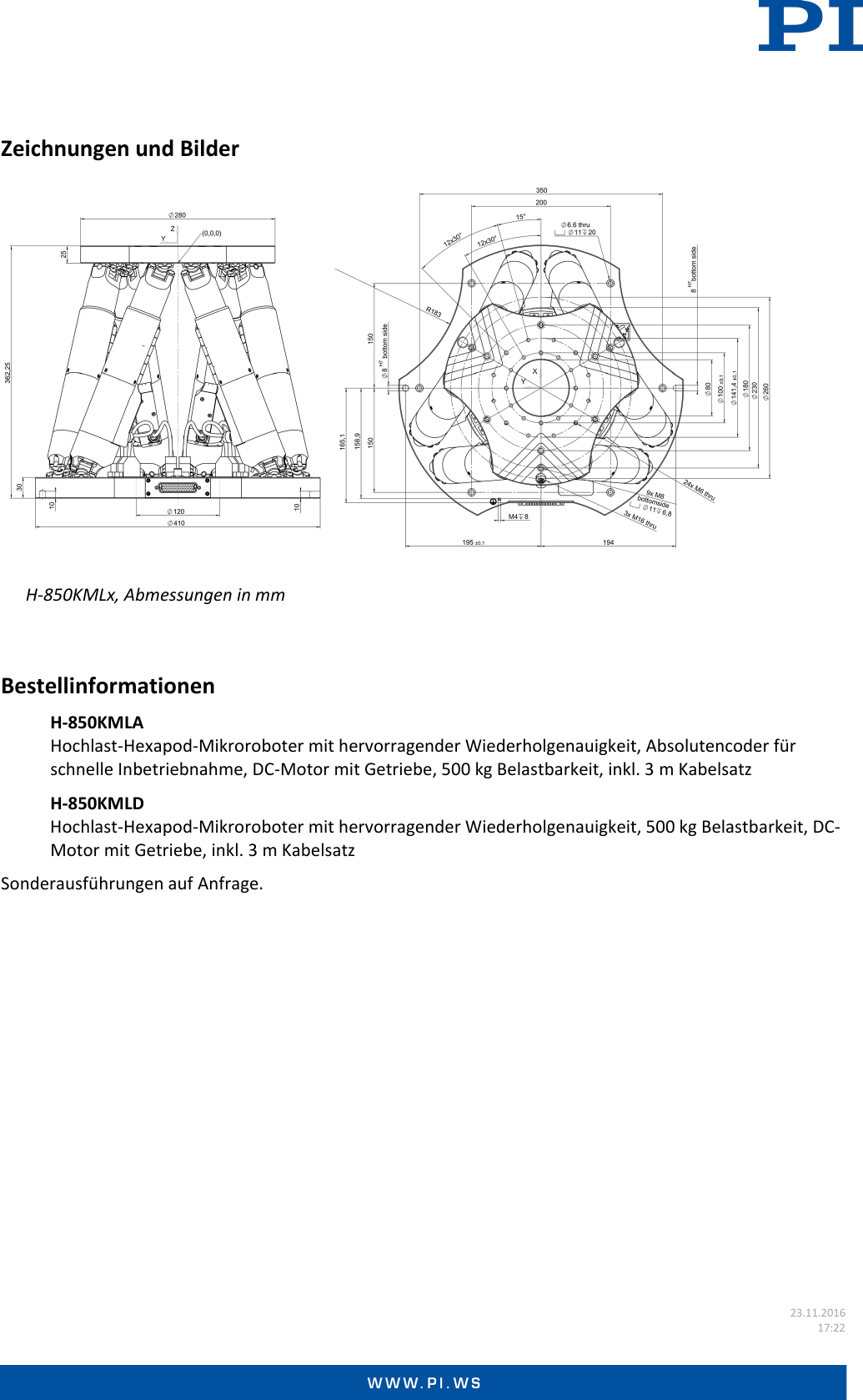 Page 3 of 3 - Physik Instrumente Datasheet  H-850KMLx Datenblatt