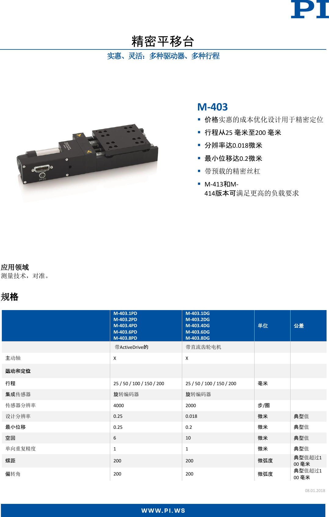 Page 1 of 4 - Physik Instrumente M-403数据表  M-403-Datasheet-CN