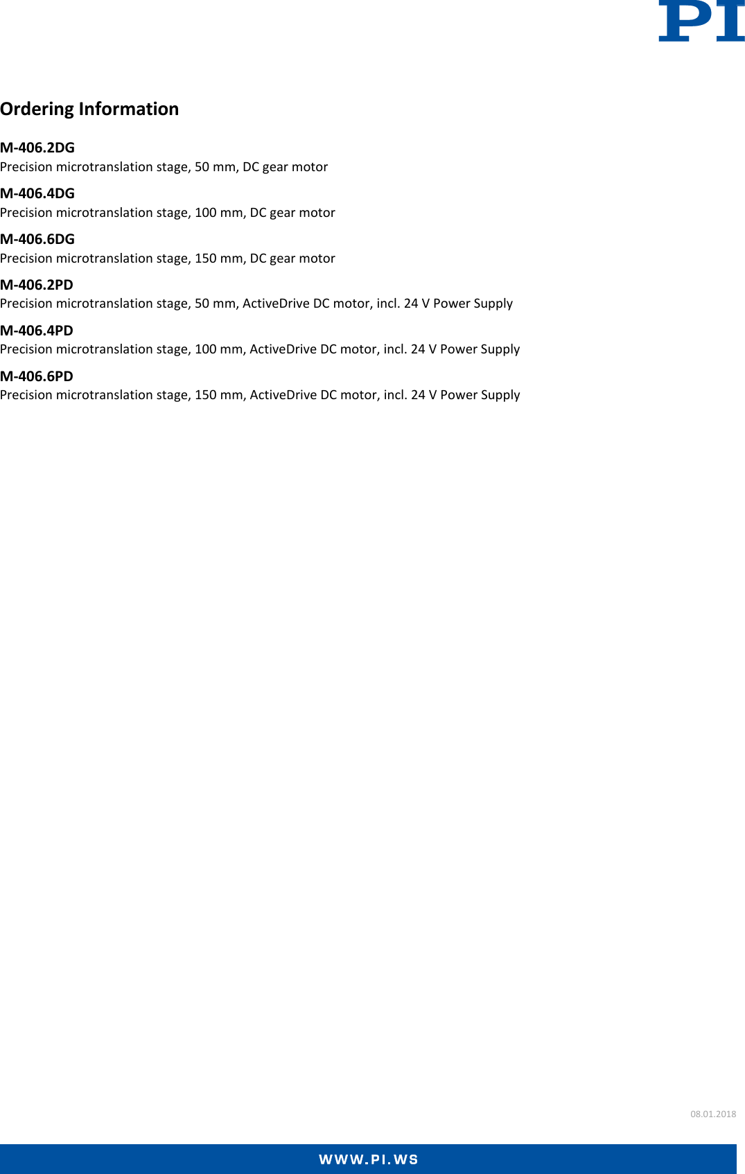 Page 4 of 4 - Physik Instrumente M-406 Datasheet  M-406-Datasheet