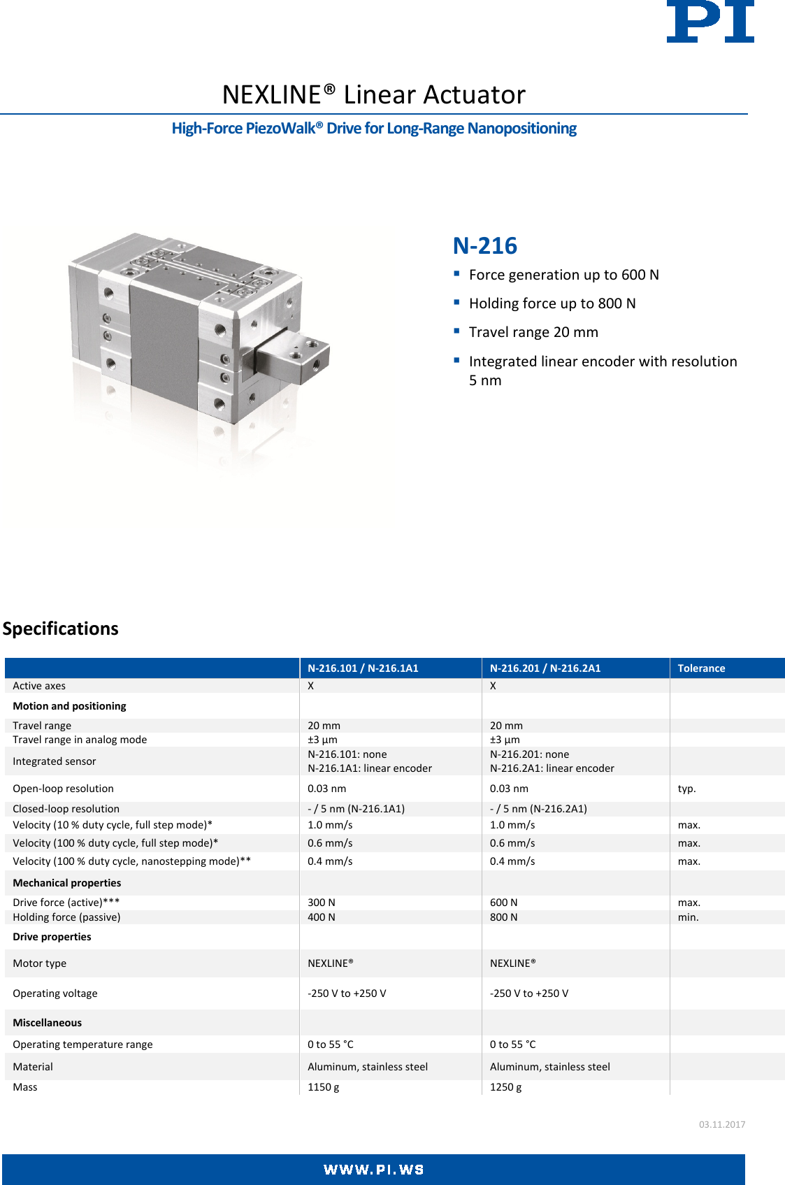 Page 1 of 3 - Physik Instrumente N-216 Datasheet