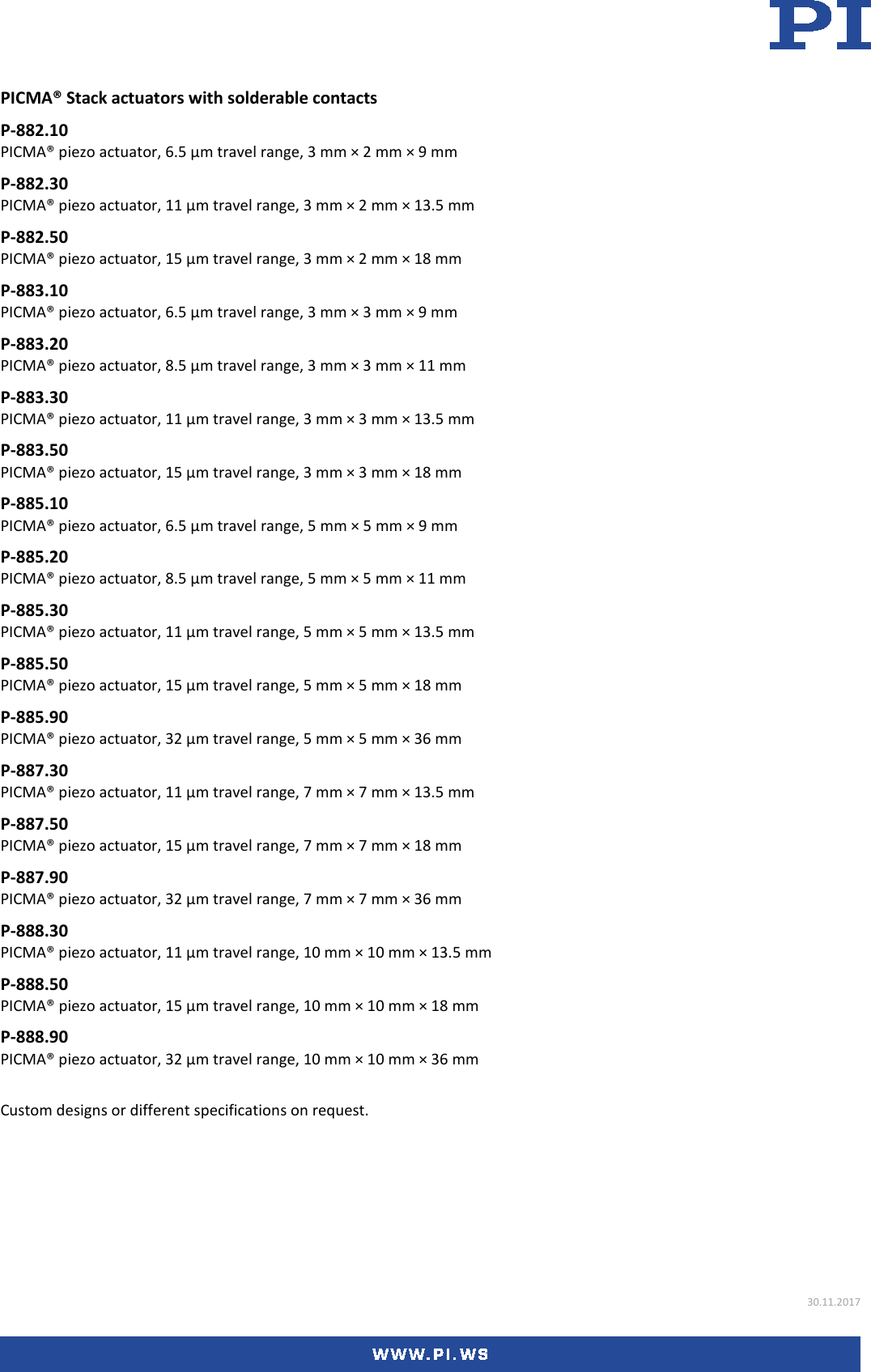 Page 6 of 6 - Physik Instrumente P-882 – P-888 Datasheet  P-882-Datasheet