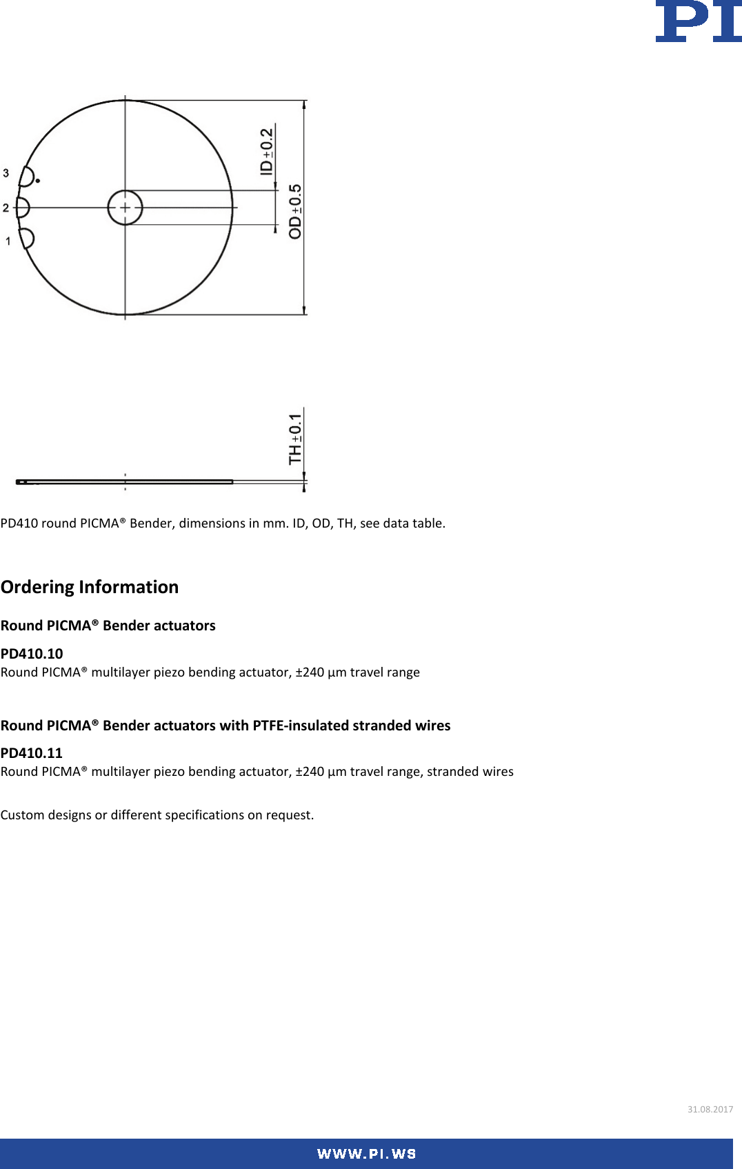 Page 2 of 2 - Physik Instrumente PD410 Datasheet  PD410-Datasheet