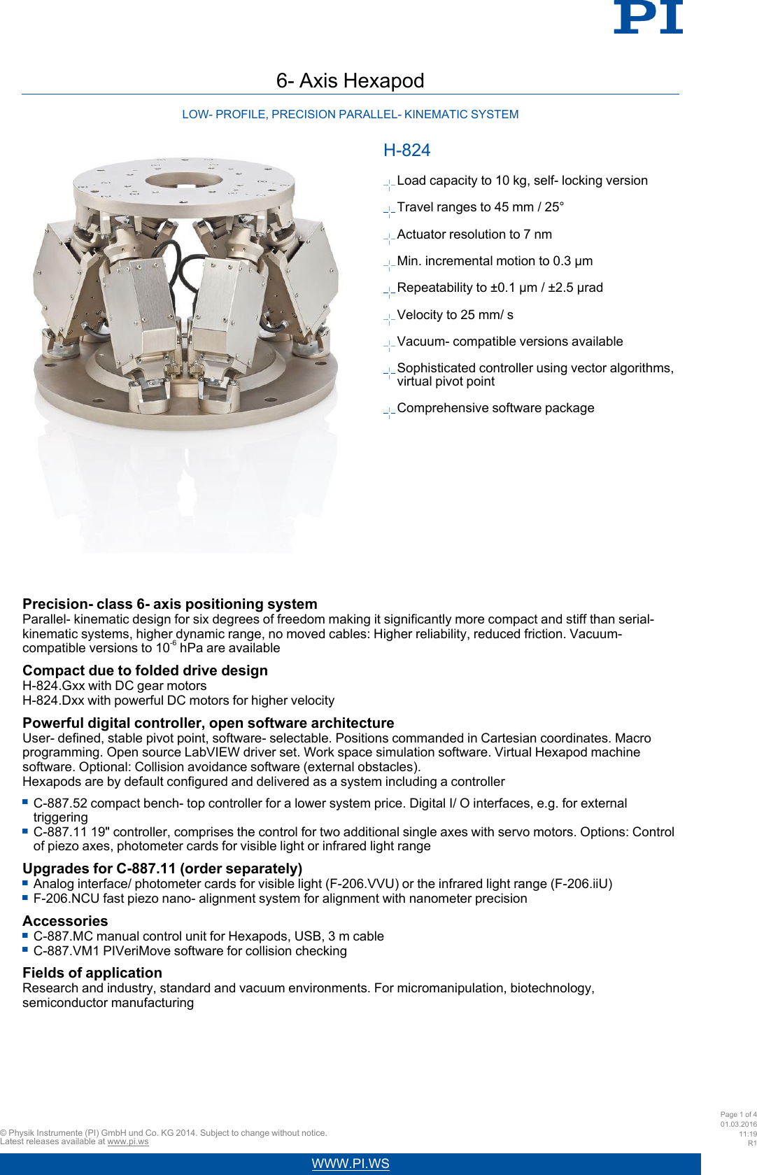 Page 1 of 4 - Physik Instrumente  PI Data Sheet H-824