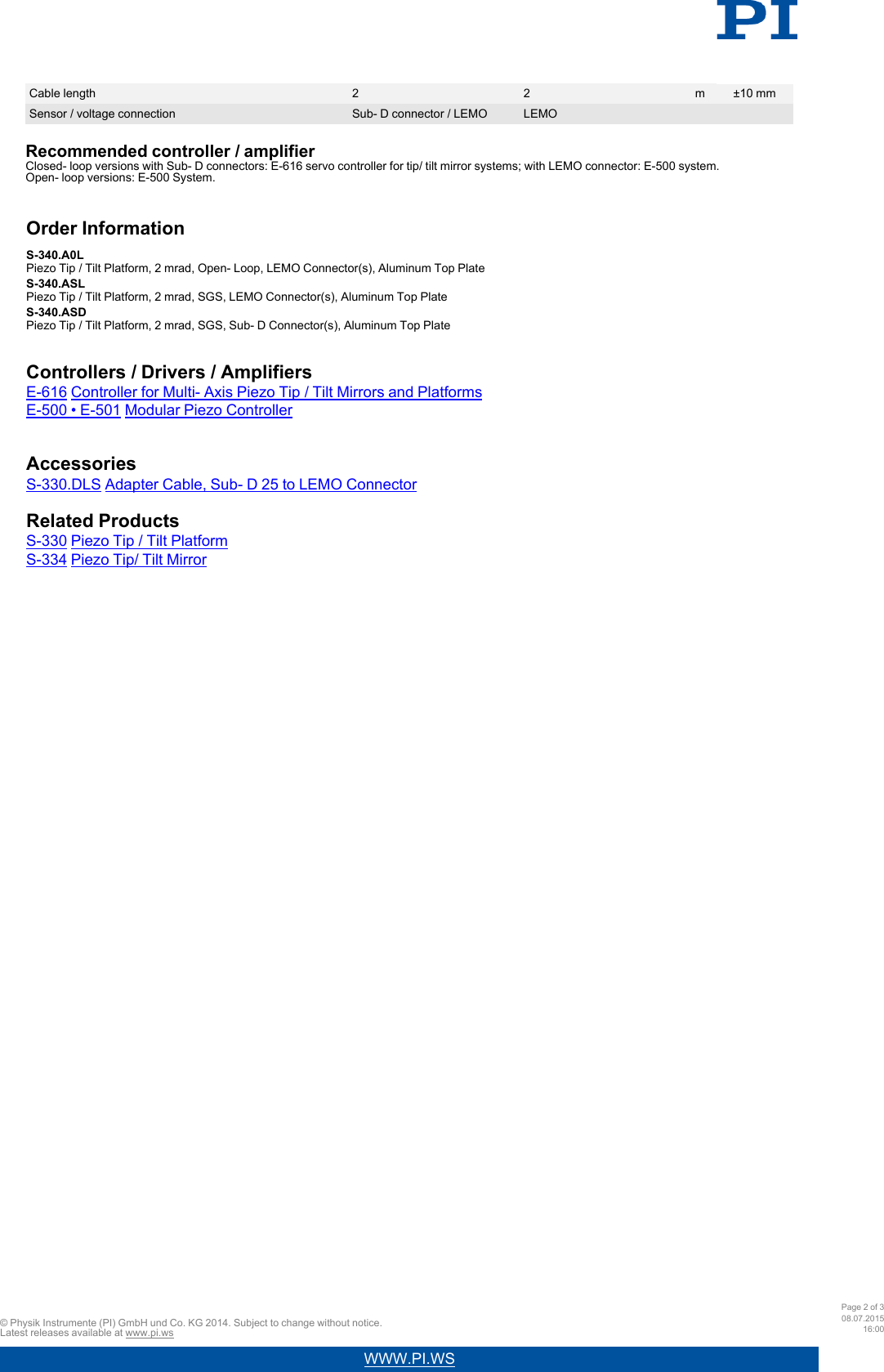 Page 2 of 3 - Physik Instrumente  PI Data Sheet S-340 42032