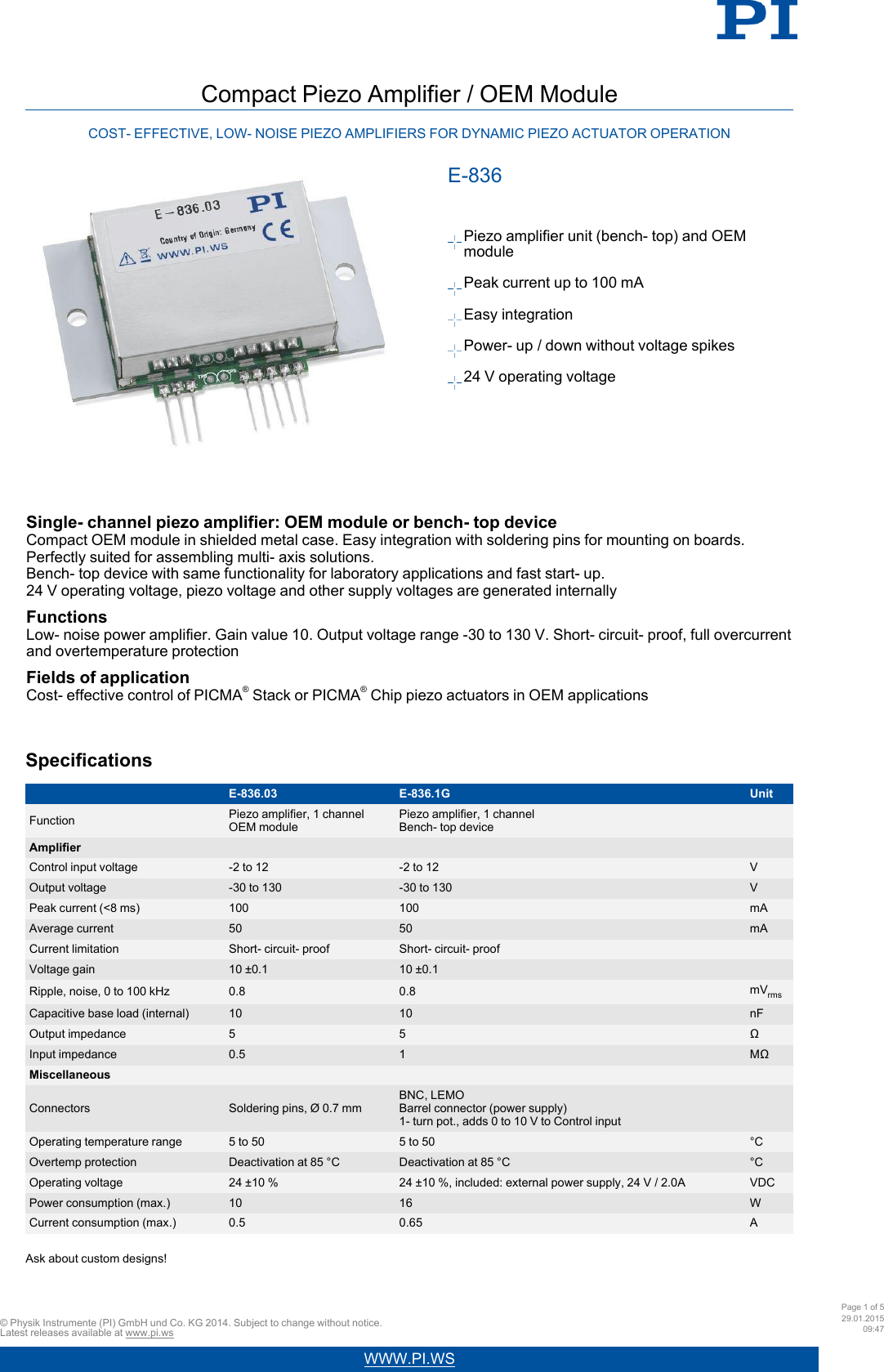 Physik Instrumente Pi Datasheet E