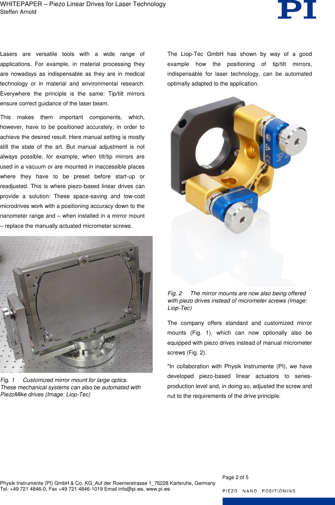 Page 2 of 5 - Physik Instrumente  PI WP Pi1124 Piezo Linear Drives For Laser Technology