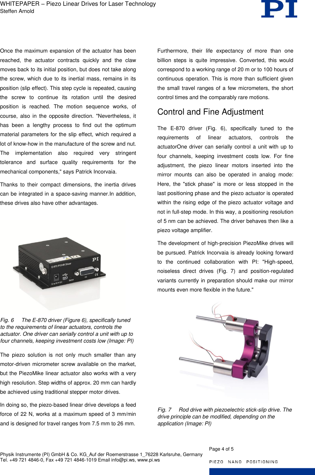 Page 4 of 5 - Physik Instrumente  PI WP Pi1124 Piezo Linear Drives For Laser Technology