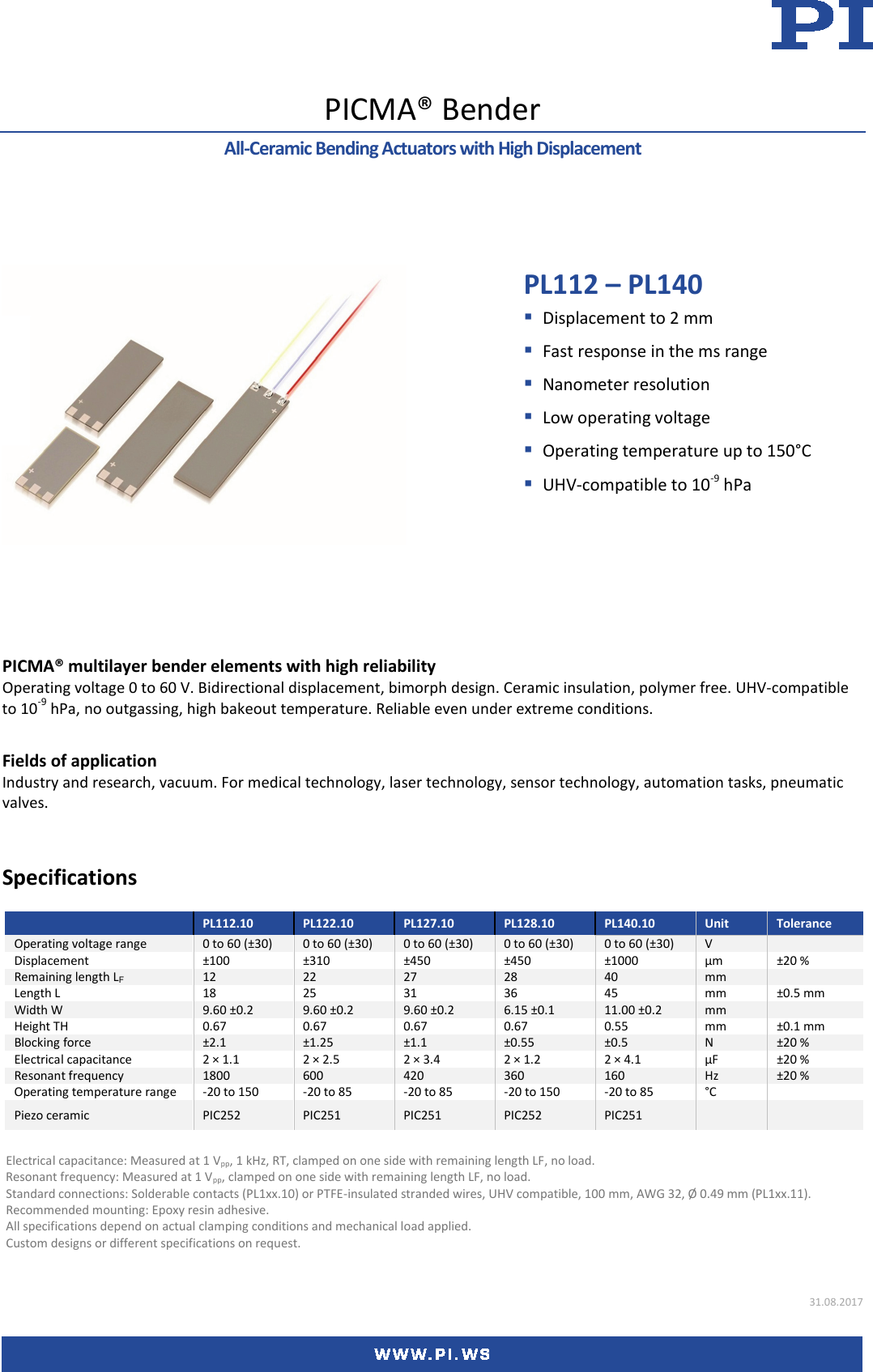 Page 1 of 3 - Physik Instrumente PL112 – PL140 Datasheet  PL112-Datasheet