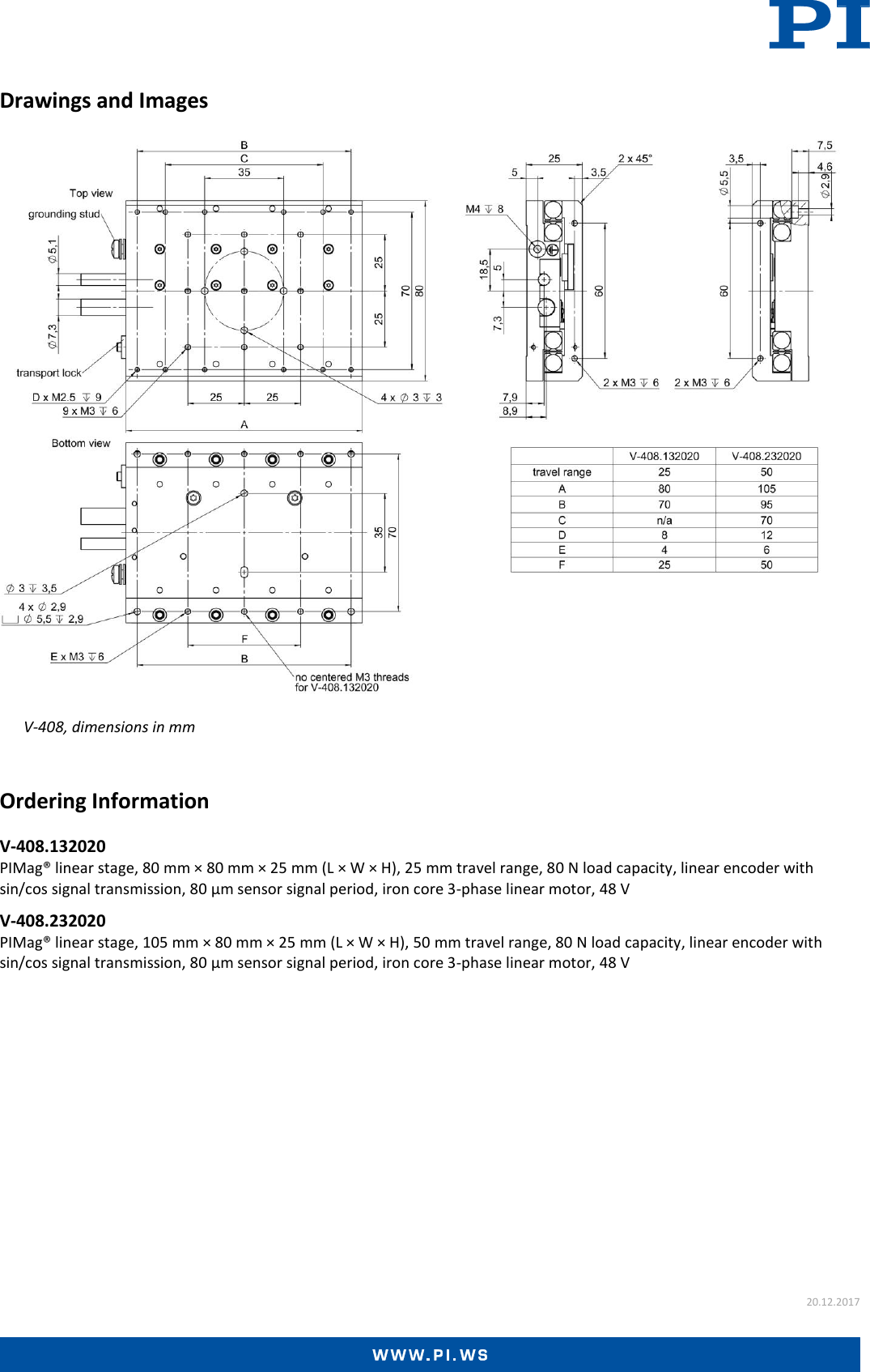 Page 3 of 3 - Physik Instrumente V-408 Datasheet  V-408-Datasheet