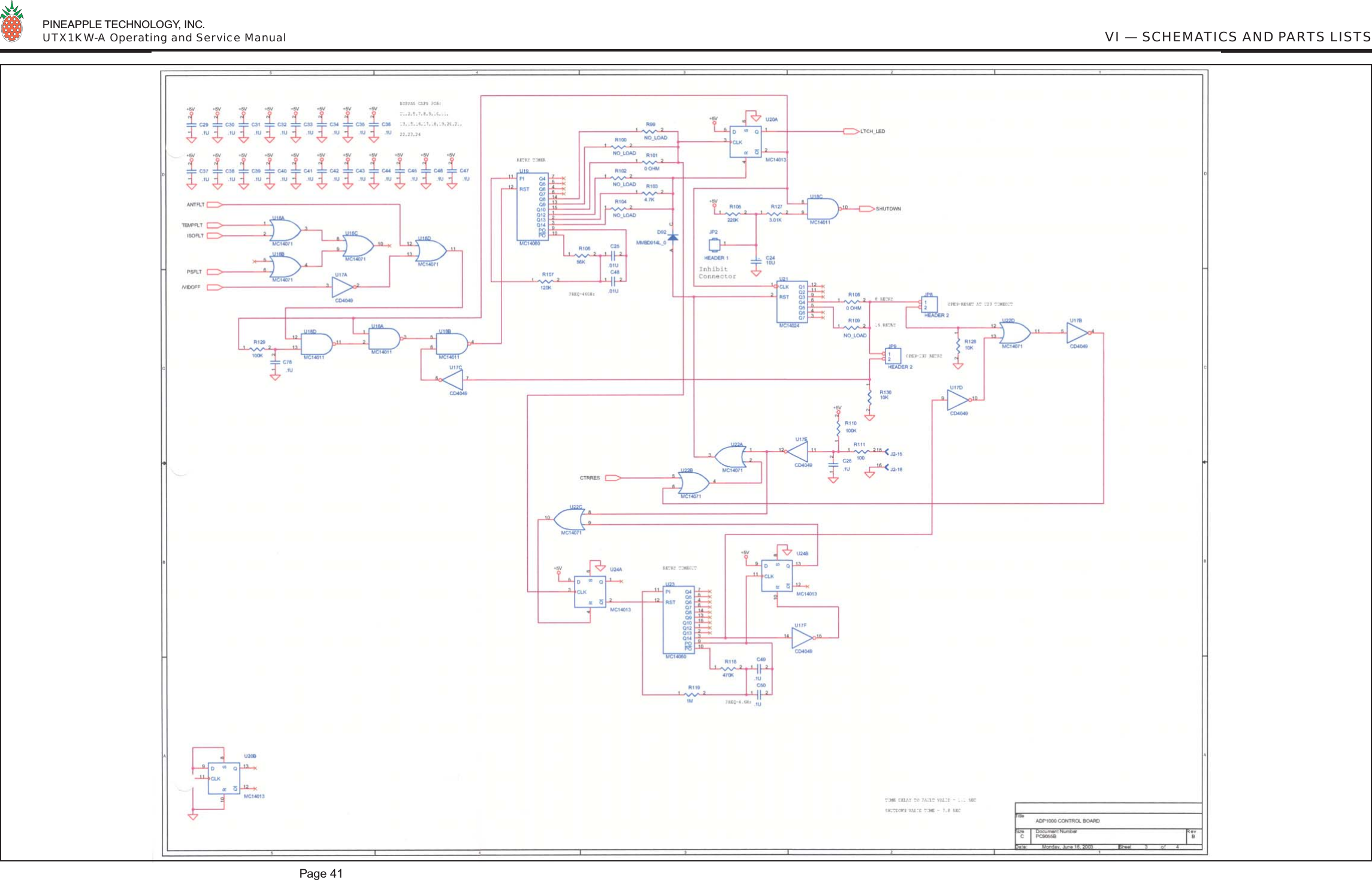  PINEAPPLE TECHNOLOGY, INC.  UTX1KW-A Operating and Service Manual VI — SCHEMATICS AND PARTS LISTSPage 41