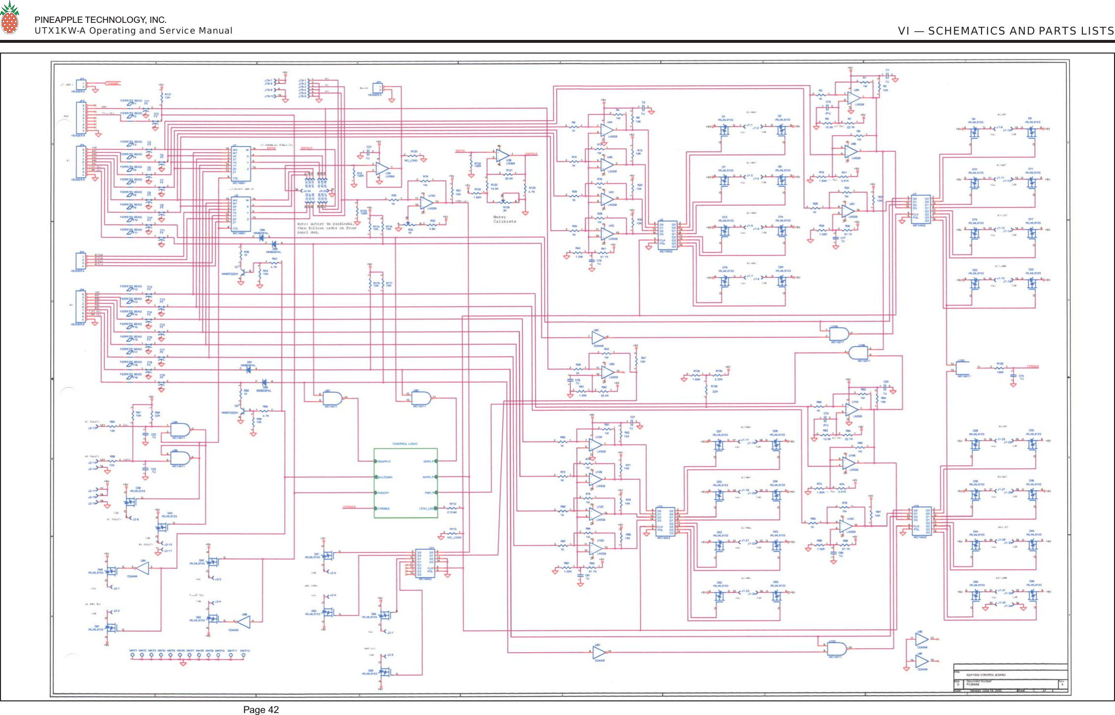  PINEAPPLE TECHNOLOGY, INC.  UTX1KW-A Operating and Service ManualPage 42VI — SCHEMATICS AND PARTS LISTS