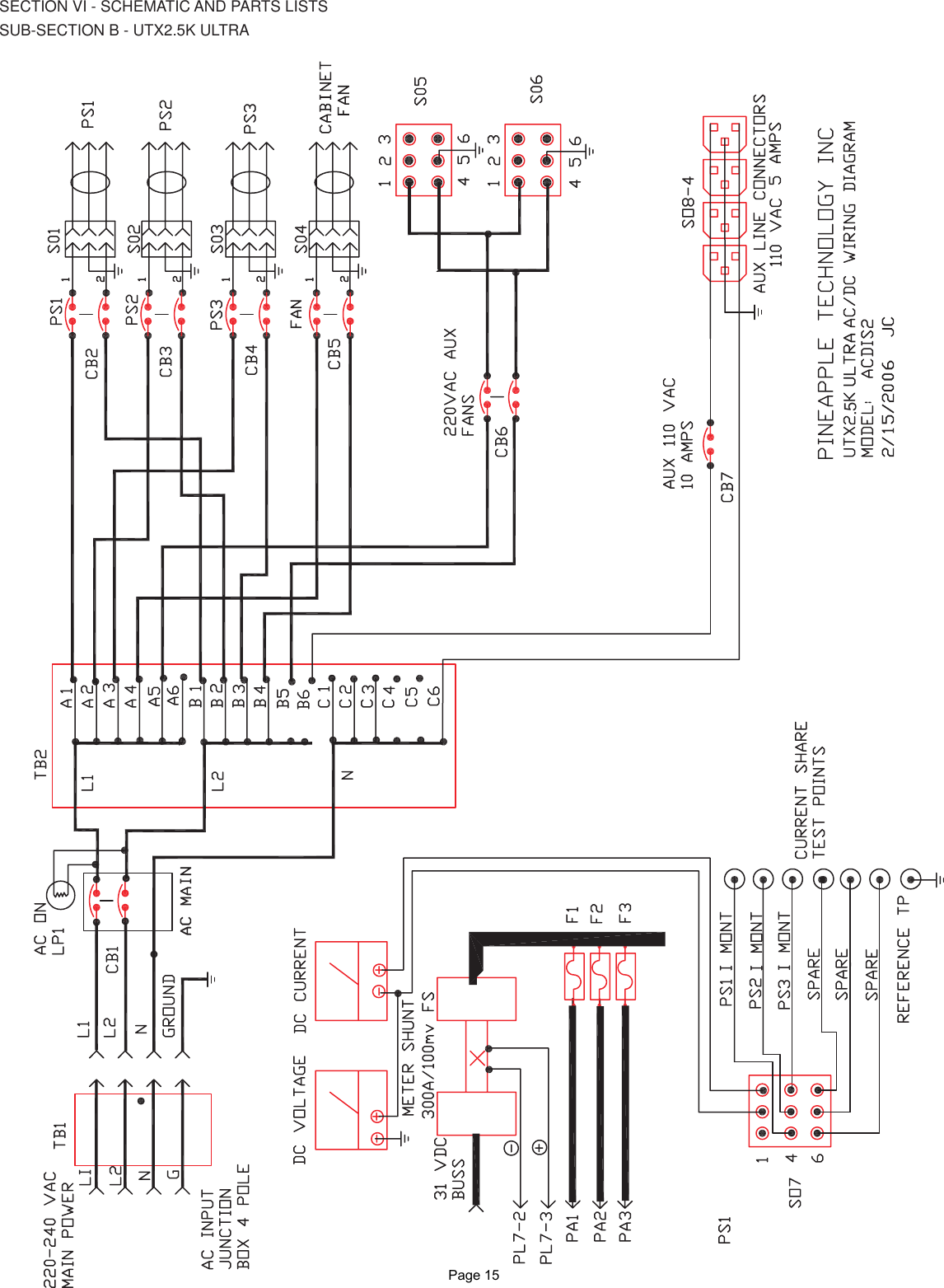 AC MAINAC MAINFANFANCABINETULTRA2/15/2006 JC2/15/2006 JCSECTION VI - SCHEMATIC AND PARTS LISTSSUB-SECTION B - UTX2.5K ULTRA.5   Page 15