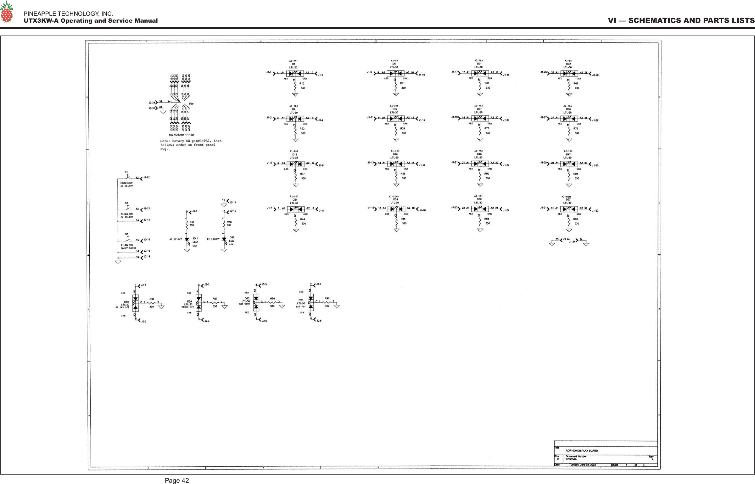   PINEAPPLE TECHNOLOGY, INC.  UTX3KW-A Operating and Service Manual VI — SCHEMATICS AND PARTS LISTSPage 42