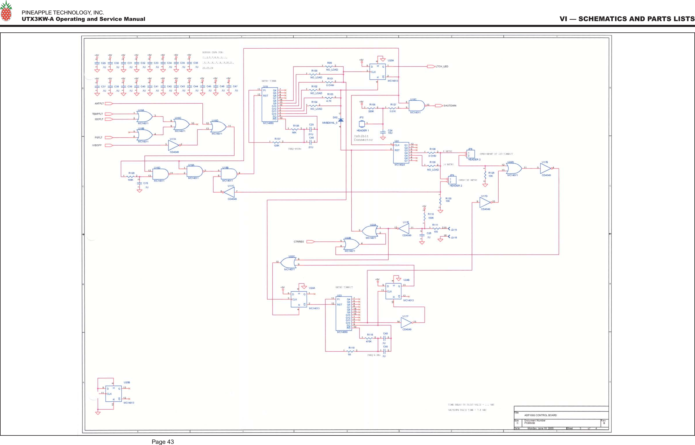   PINEAPPLE TECHNOLOGY, INC.  UTX3KW-A Operating and Service Manual VI — SCHEMATICS AND PARTS LISTSPage 43