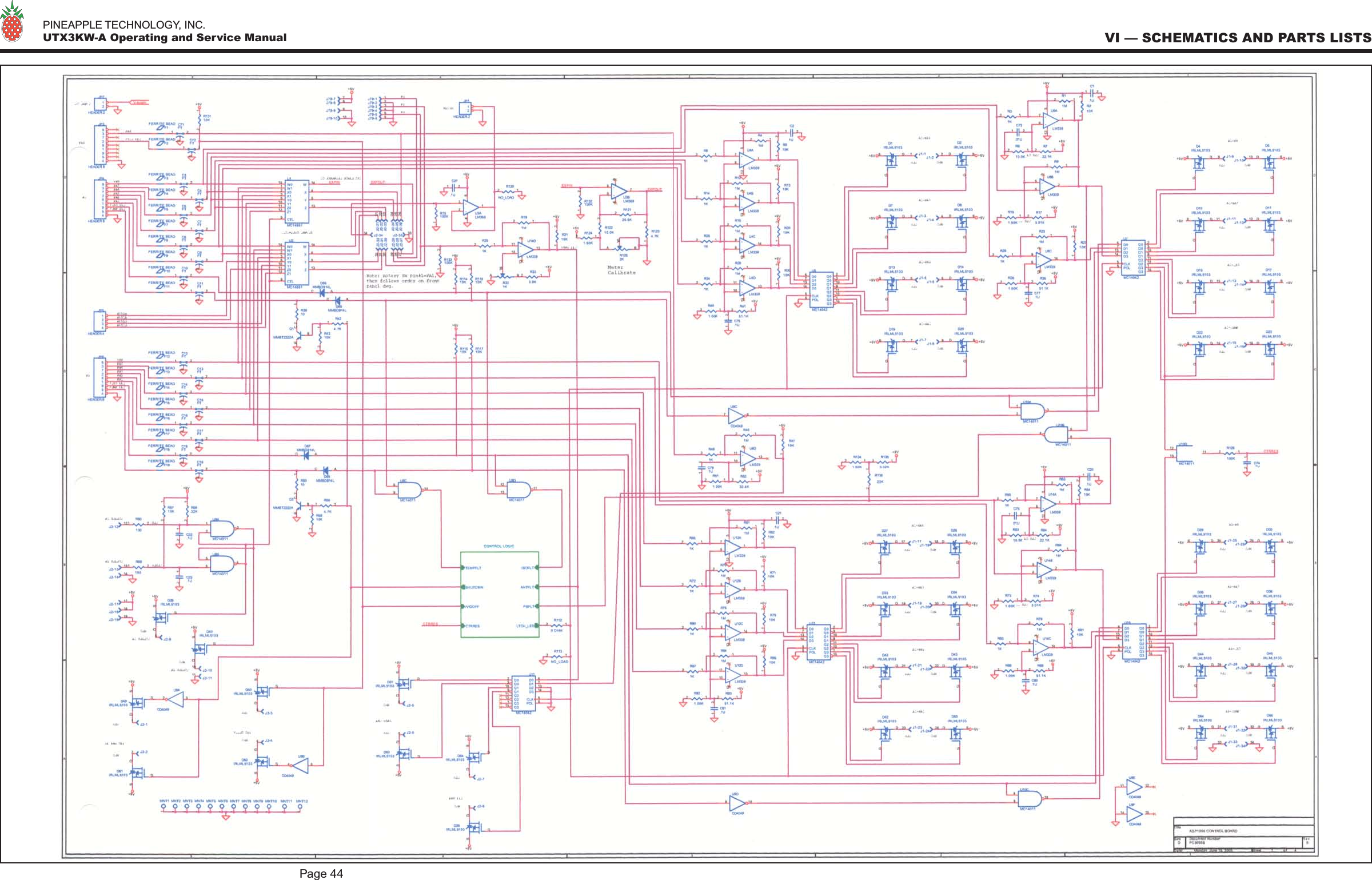   PINEAPPLE TECHNOLOGY, INC.  UTX3KW-A Operating and Service ManualPage 44VI — SCHEMATICS AND PARTS LISTS