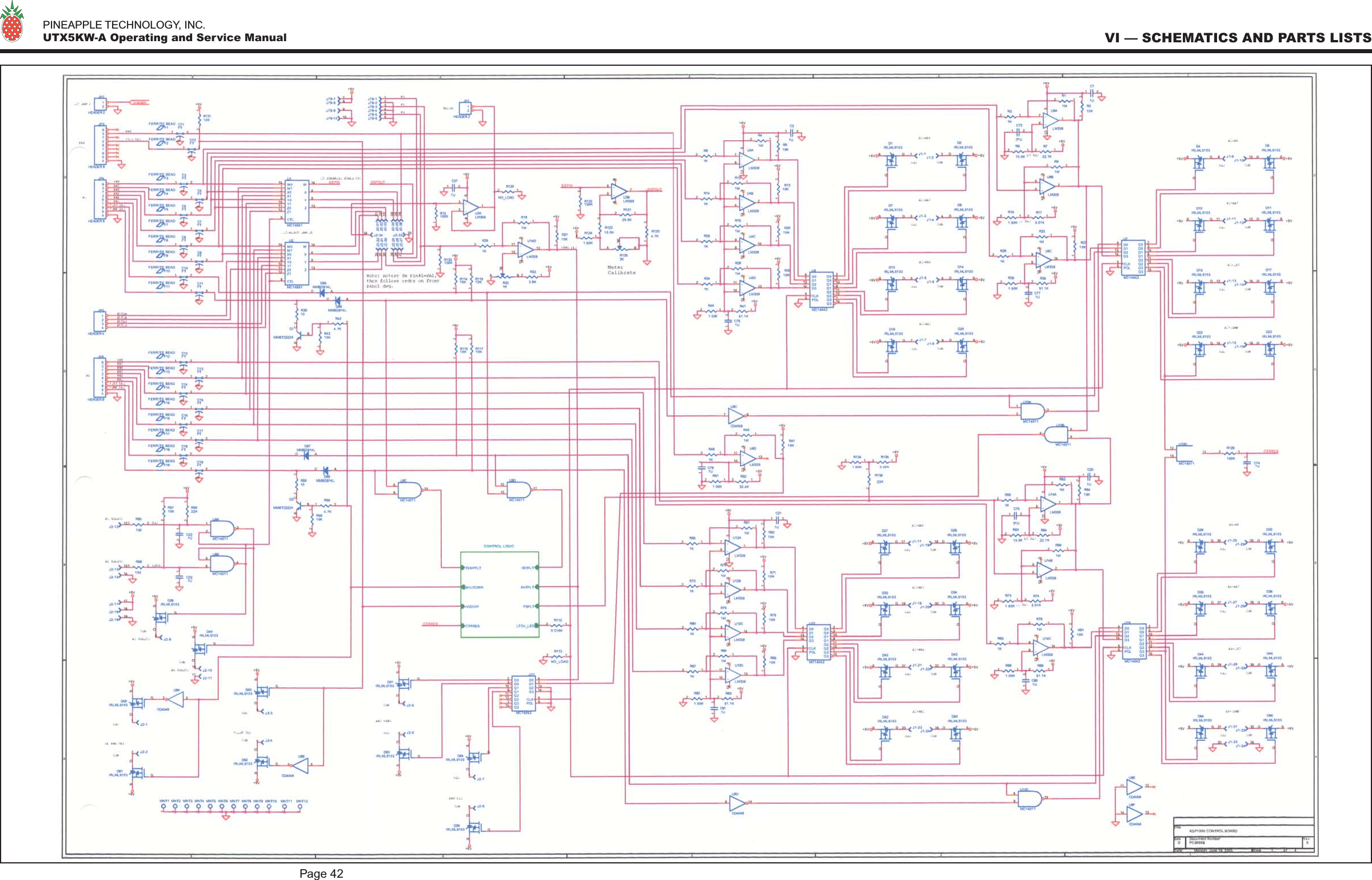   PINEAPPLE TECHNOLOGY, INC.  UTX5KW-A Operating and Service ManualPage 42VI — SCHEMATICS AND PARTS LISTS