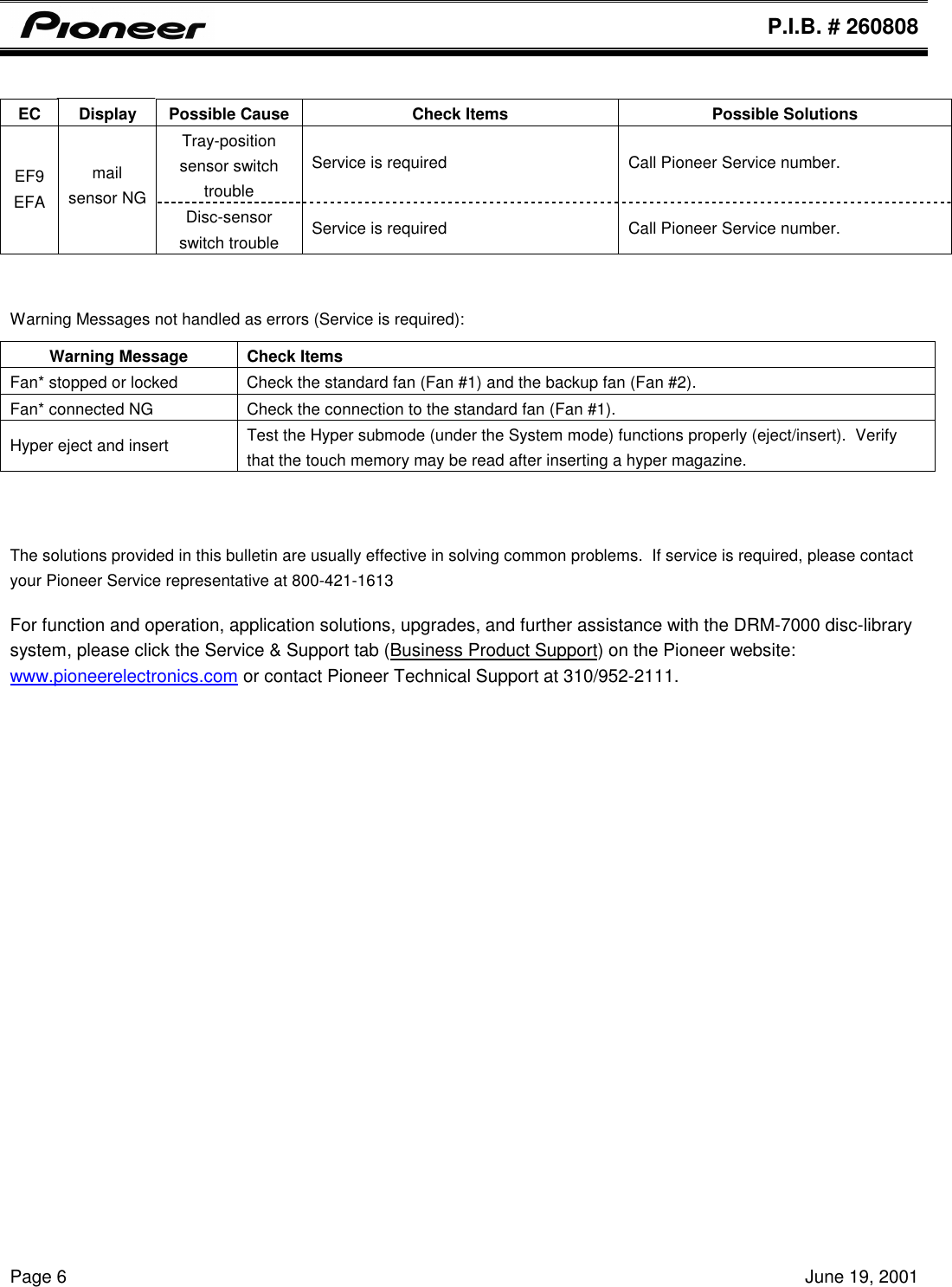Page 6 of 6 - Pioneer PIB 260808 DRM-7000 Error Codes If Not Then  409156002PIB260808 DRM7