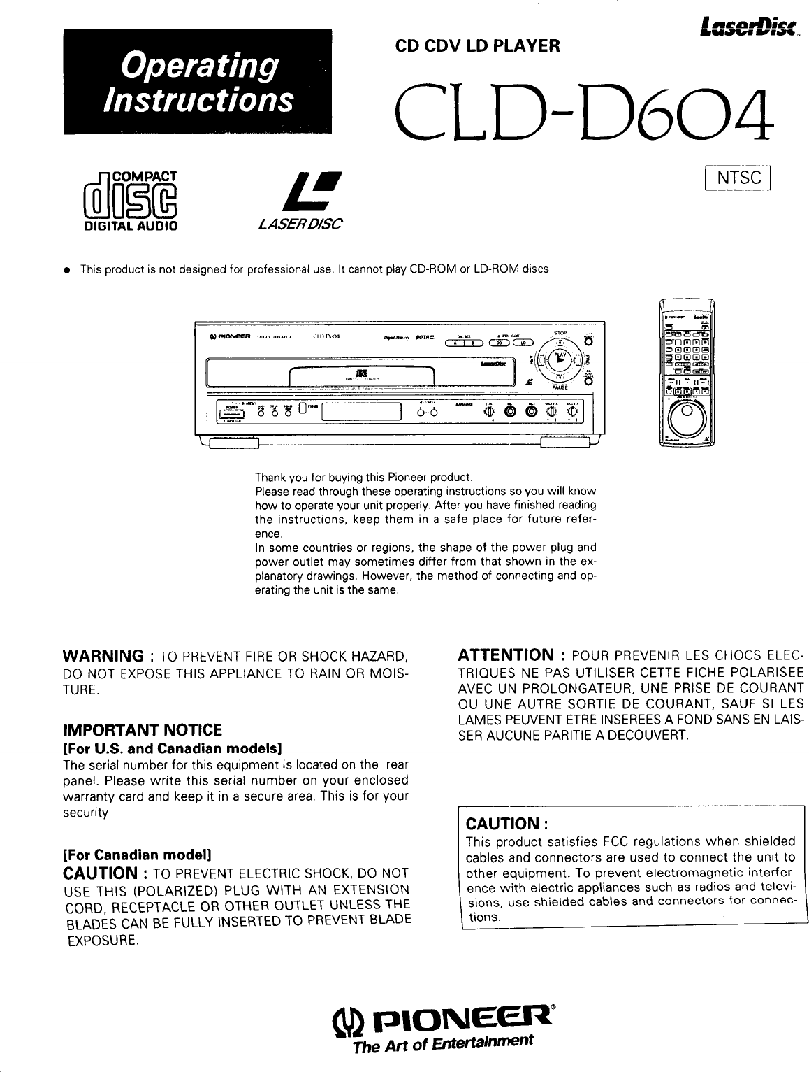 Pioneer CLD D604 User Manual CD CDV LD PLAYER Manuals And Guides 97100162