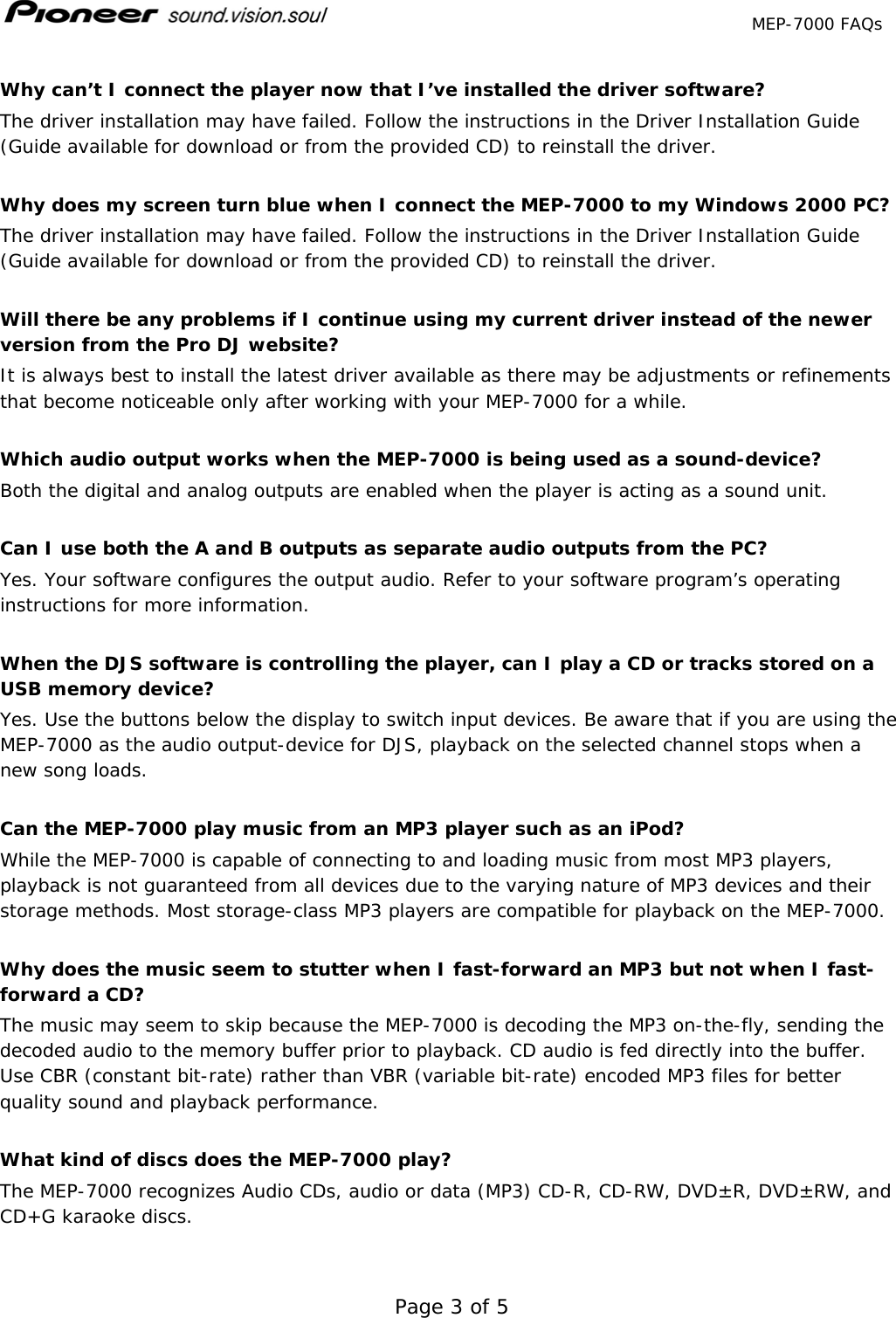Page 3 of 5 - Pioneer MEP-7000 FAQs If Not Then  FAQ