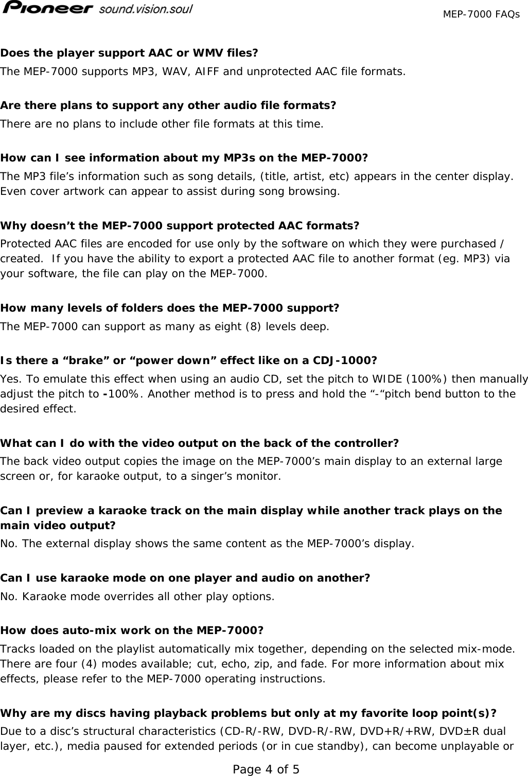 Page 4 of 5 - Pioneer MEP-7000 FAQs If Not Then  FAQ