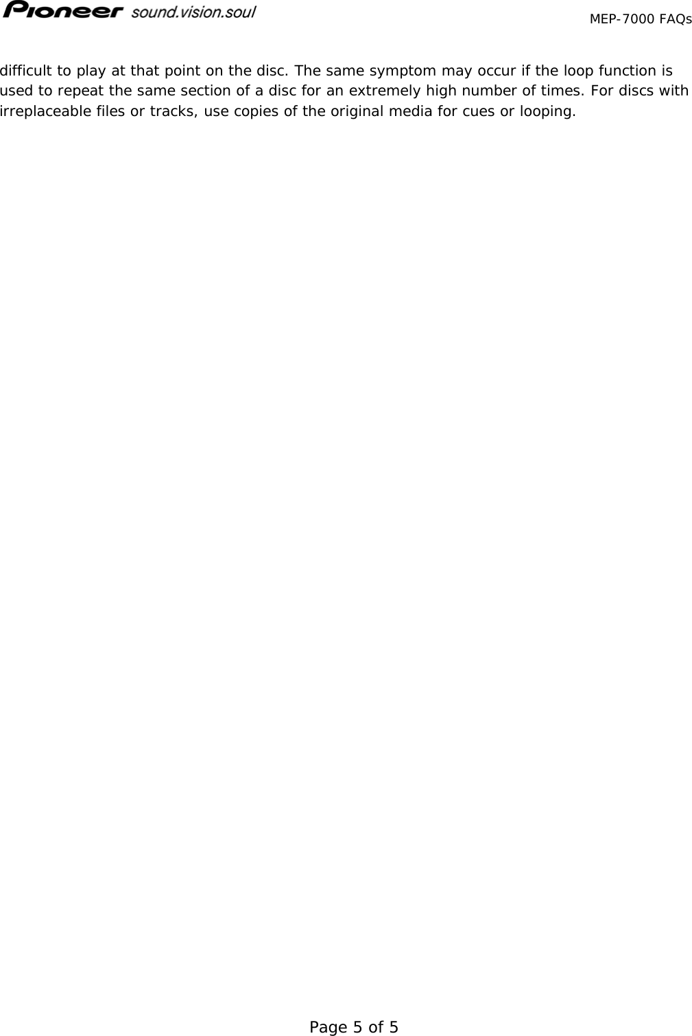 Page 5 of 5 - Pioneer MEP-7000 FAQs If Not Then  FAQ